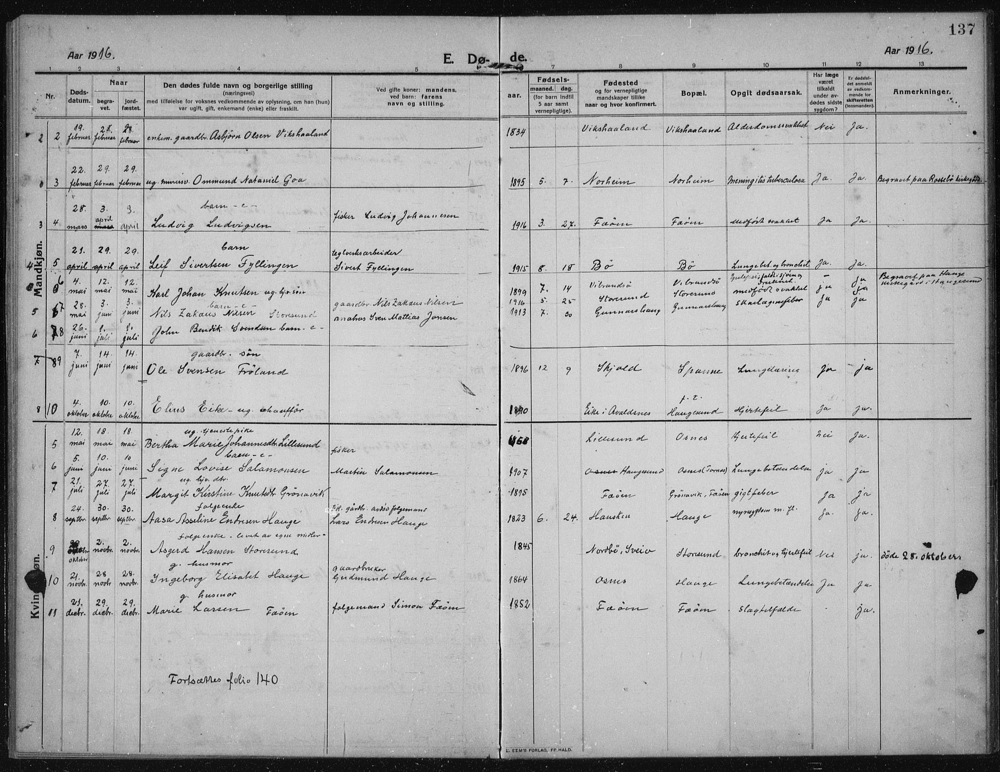 Torvastad sokneprestkontor, AV/SAST-A -101857/H/Ha/Haa/L0019: Parish register (official) no. A 18, 1912-1920, p. 137