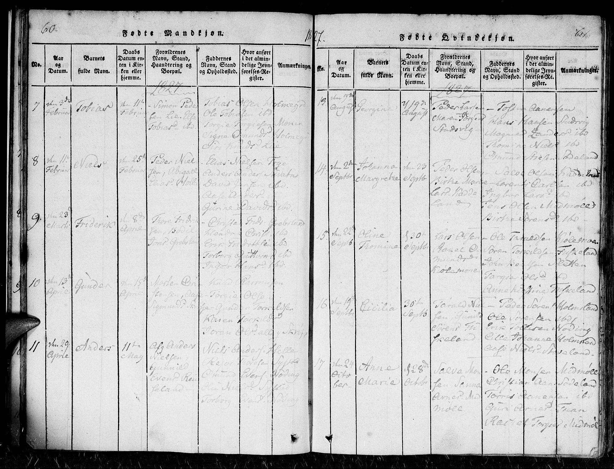 Holum sokneprestkontor, SAK/1111-0022/F/Fa/Faa/L0004: Parish register (official) no. A 4, 1820-1849, p. 60-61