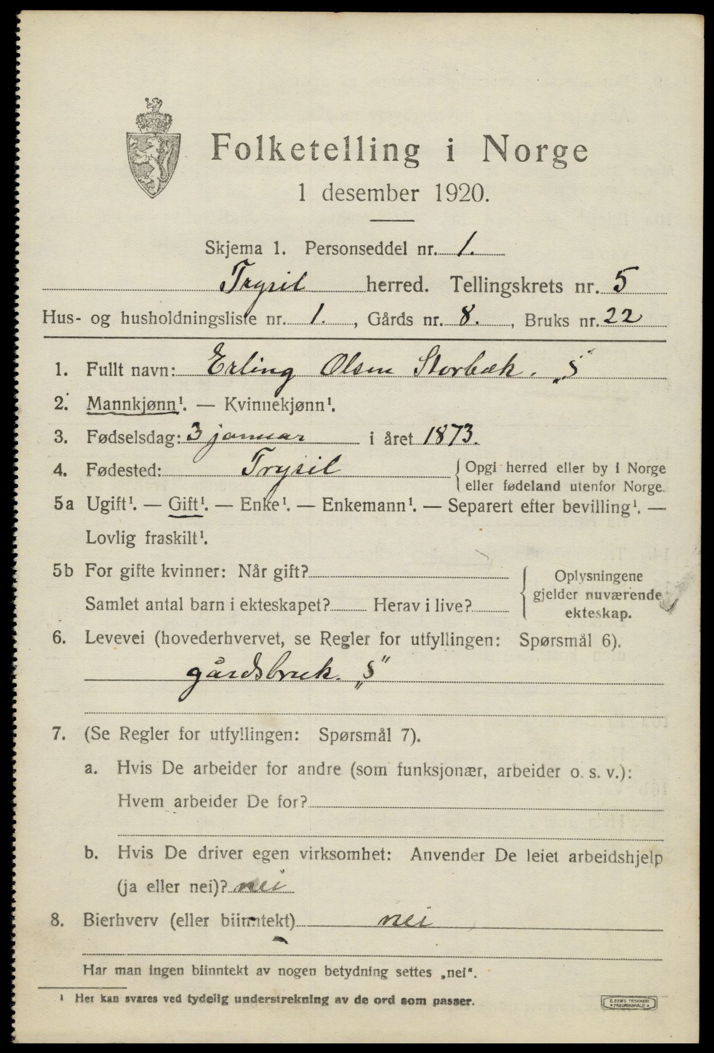 SAH, 1920 census for Trysil, 1920, p. 4311