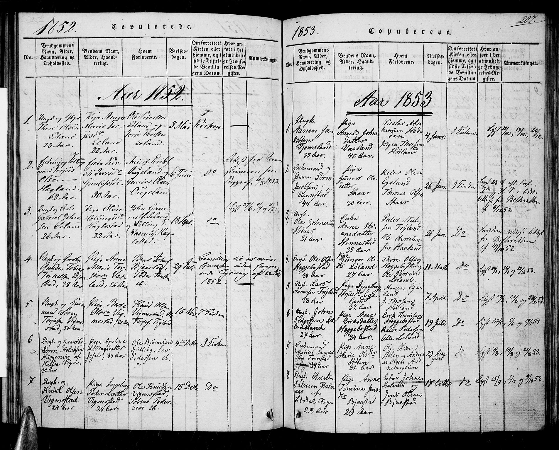 Nord-Audnedal sokneprestkontor, SAK/1111-0032/F/Fa/Fab/L0001: Parish register (official) no. A 1, 1816-1858, p. 207