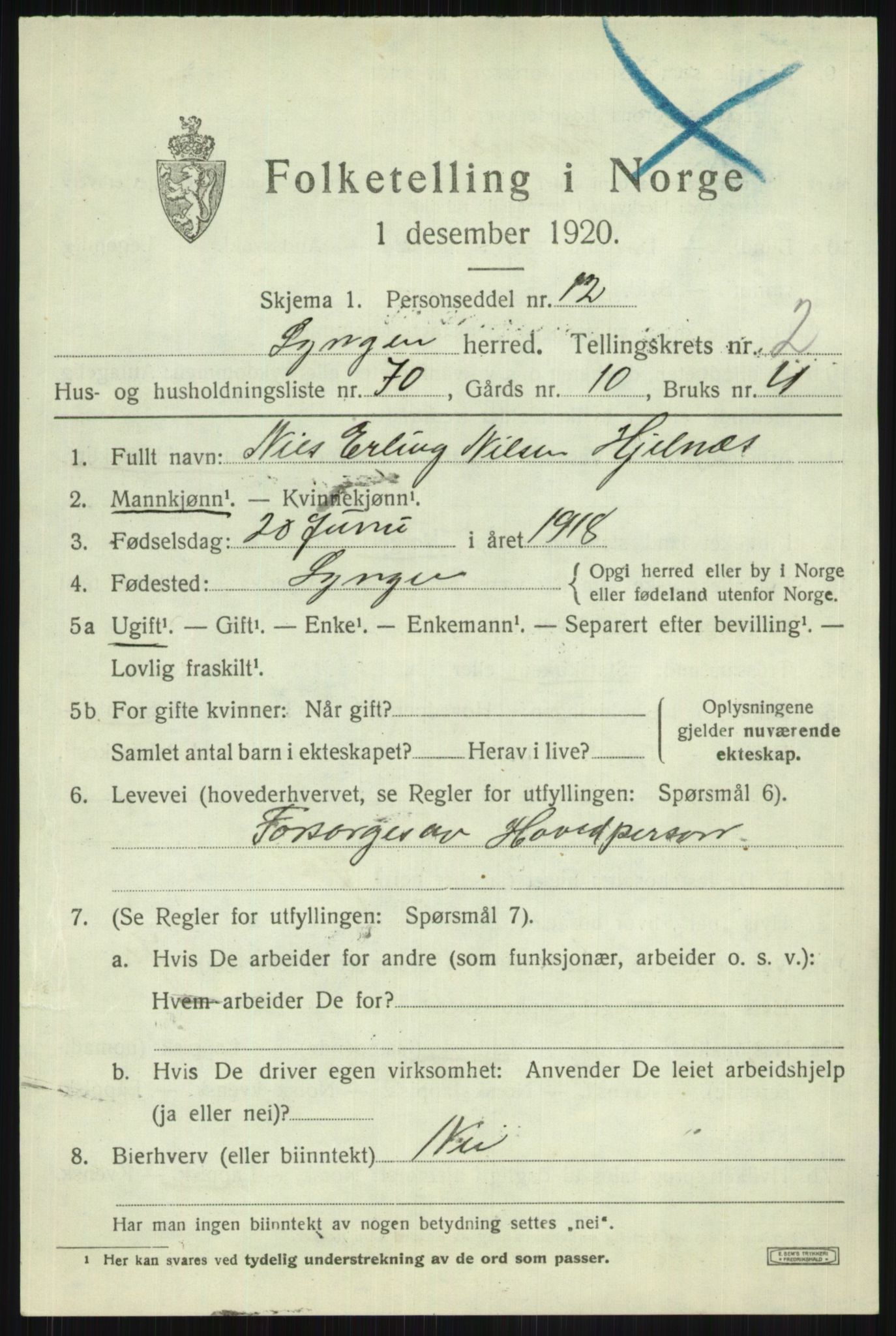 SATØ, 1920 census for Lyngen, 1920, p. 3487