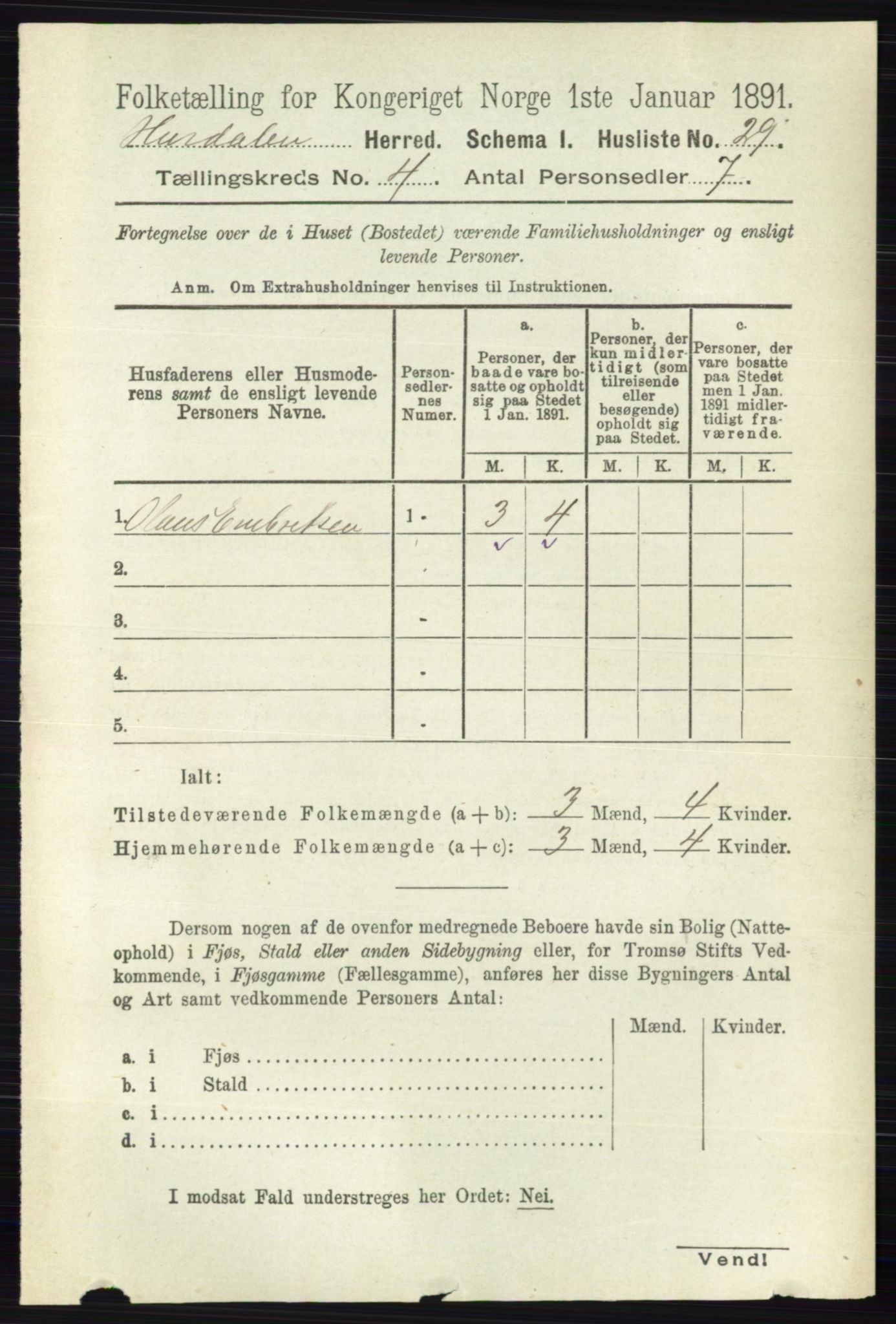 RA, 1891 census for 0239 Hurdal, 1891, p. 1353