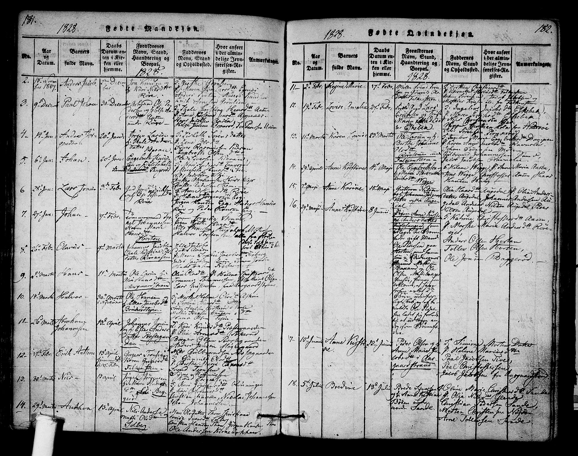 Borre kirkebøker, AV/SAKO-A-338/F/Fa/L0004: Parish register (official) no. I 4, 1815-1845, p. 181-182