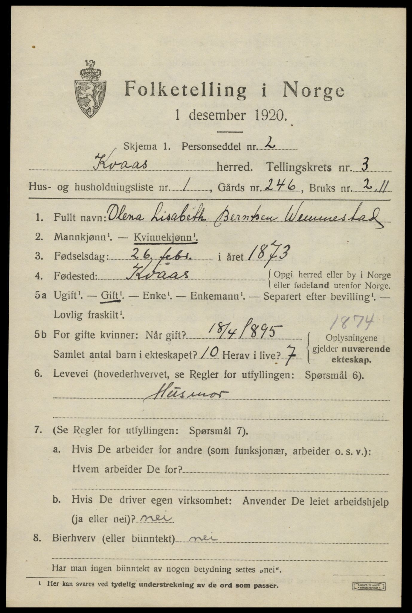 SAK, 1920 census for Kvås, 1920, p. 776