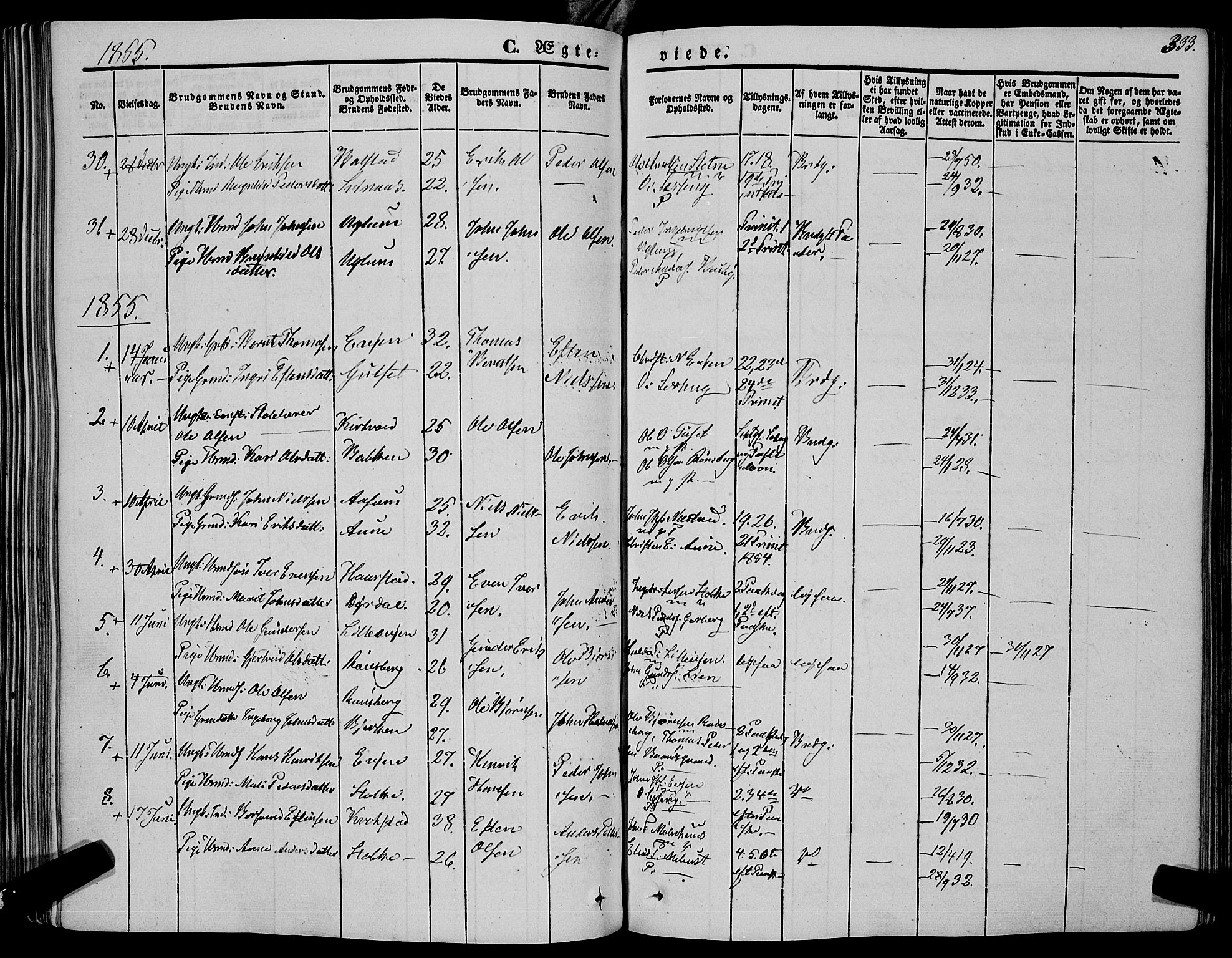 Ministerialprotokoller, klokkerbøker og fødselsregistre - Sør-Trøndelag, SAT/A-1456/695/L1145: Parish register (official) no. 695A06 /1, 1843-1859, p. 333