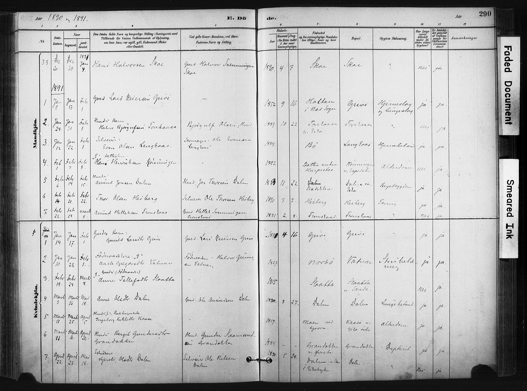 Bø kirkebøker, SAKO/A-257/F/Fa/L0010: Parish register (official) no. 10, 1880-1892, p. 290