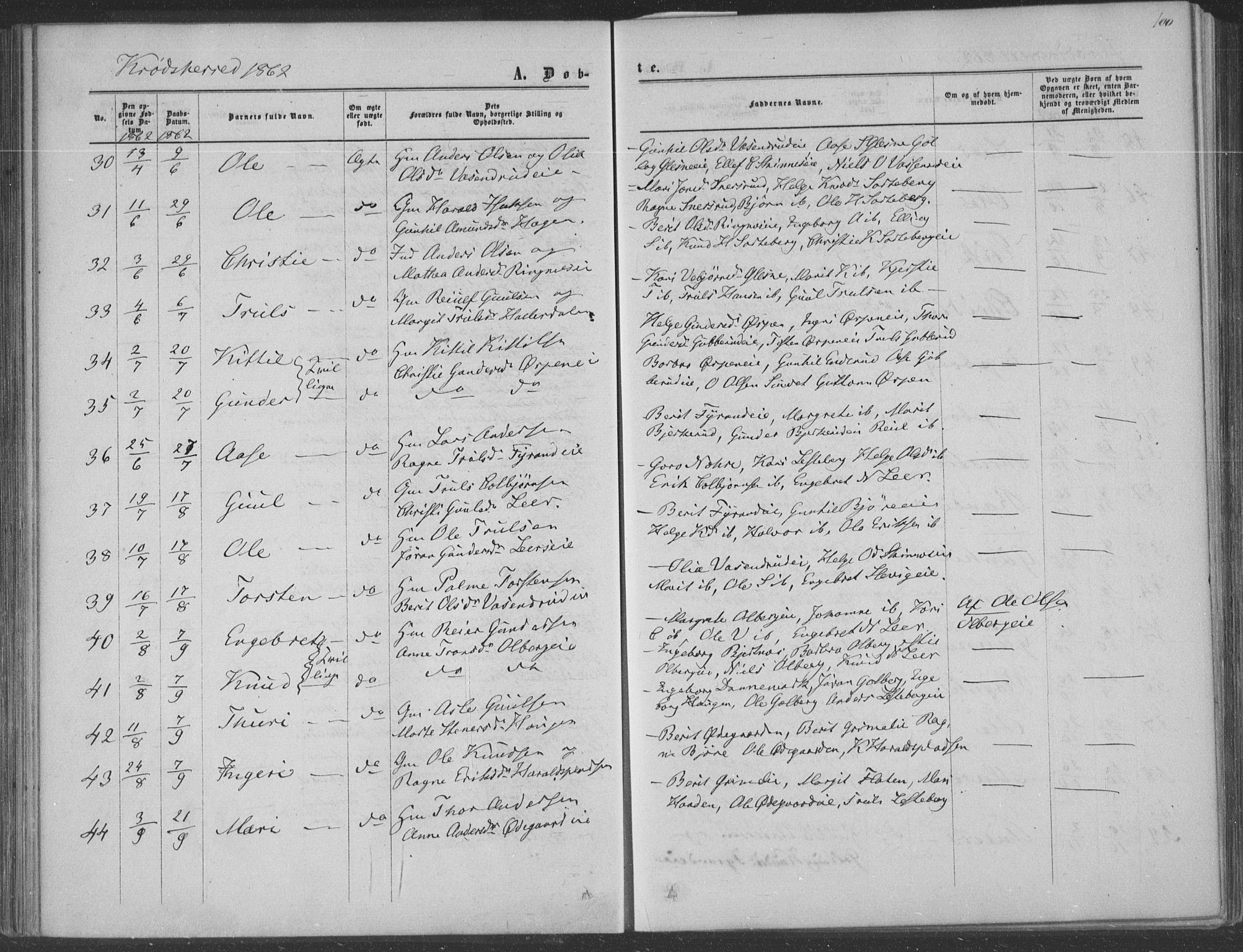 Sigdal kirkebøker, AV/SAKO-A-245/F/Fa/L0009a: Parish register (official) no. I 9A, 1860-1871, p. 100