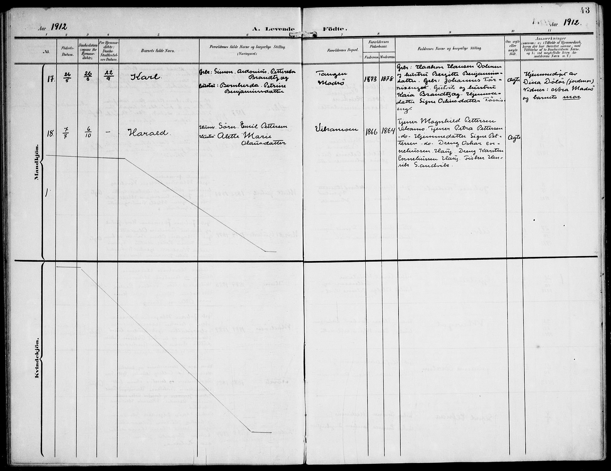 Ministerialprotokoller, klokkerbøker og fødselsregistre - Nord-Trøndelag, AV/SAT-A-1458/788/L0698: Parish register (official) no. 788A05, 1902-1921, p. 43