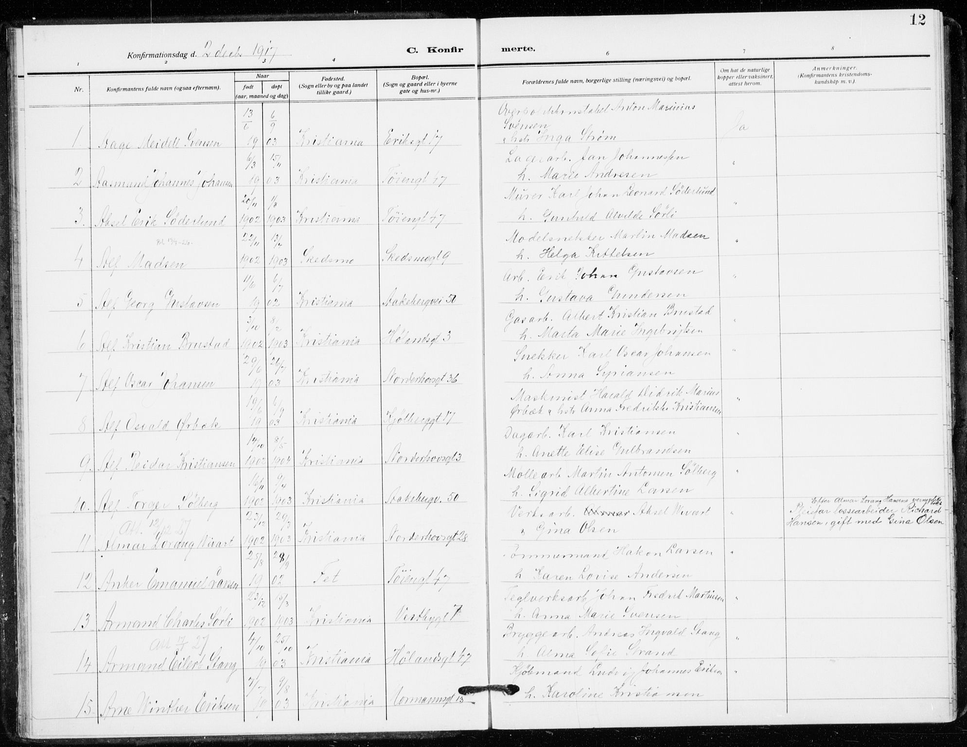 Kampen prestekontor Kirkebøker, AV/SAO-A-10853/F/Fa/L0013: Parish register (official) no. I 13, 1917-1922, p. 12