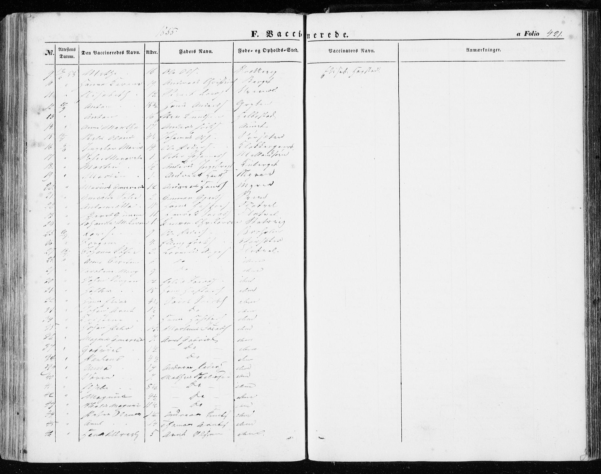 Ministerialprotokoller, klokkerbøker og fødselsregistre - Sør-Trøndelag, SAT/A-1456/634/L0530: Parish register (official) no. 634A06, 1852-1860, p. 421