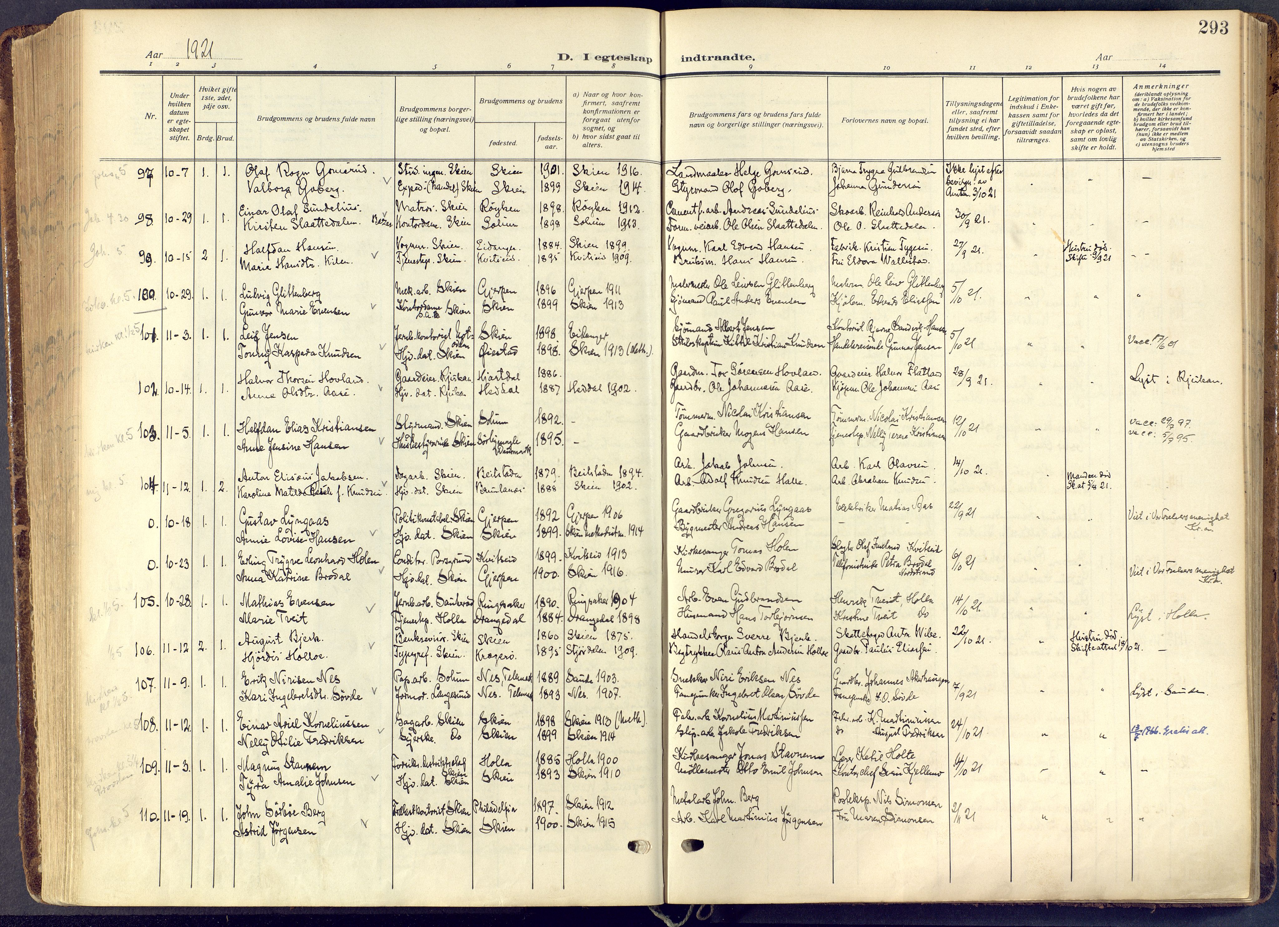 Skien kirkebøker, AV/SAKO-A-302/F/Fa/L0013: Parish register (official) no. 13, 1915-1921, p. 293