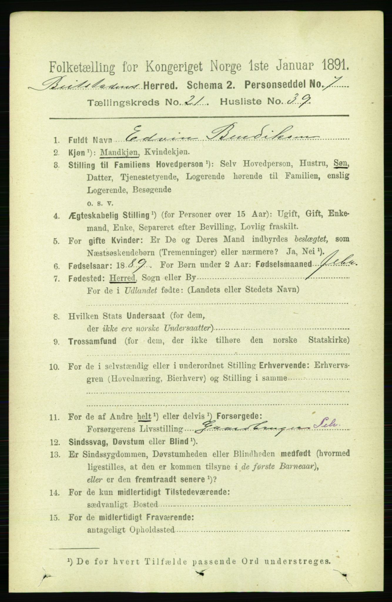 RA, 1891 census for 1727 Beitstad, 1891, p. 5648