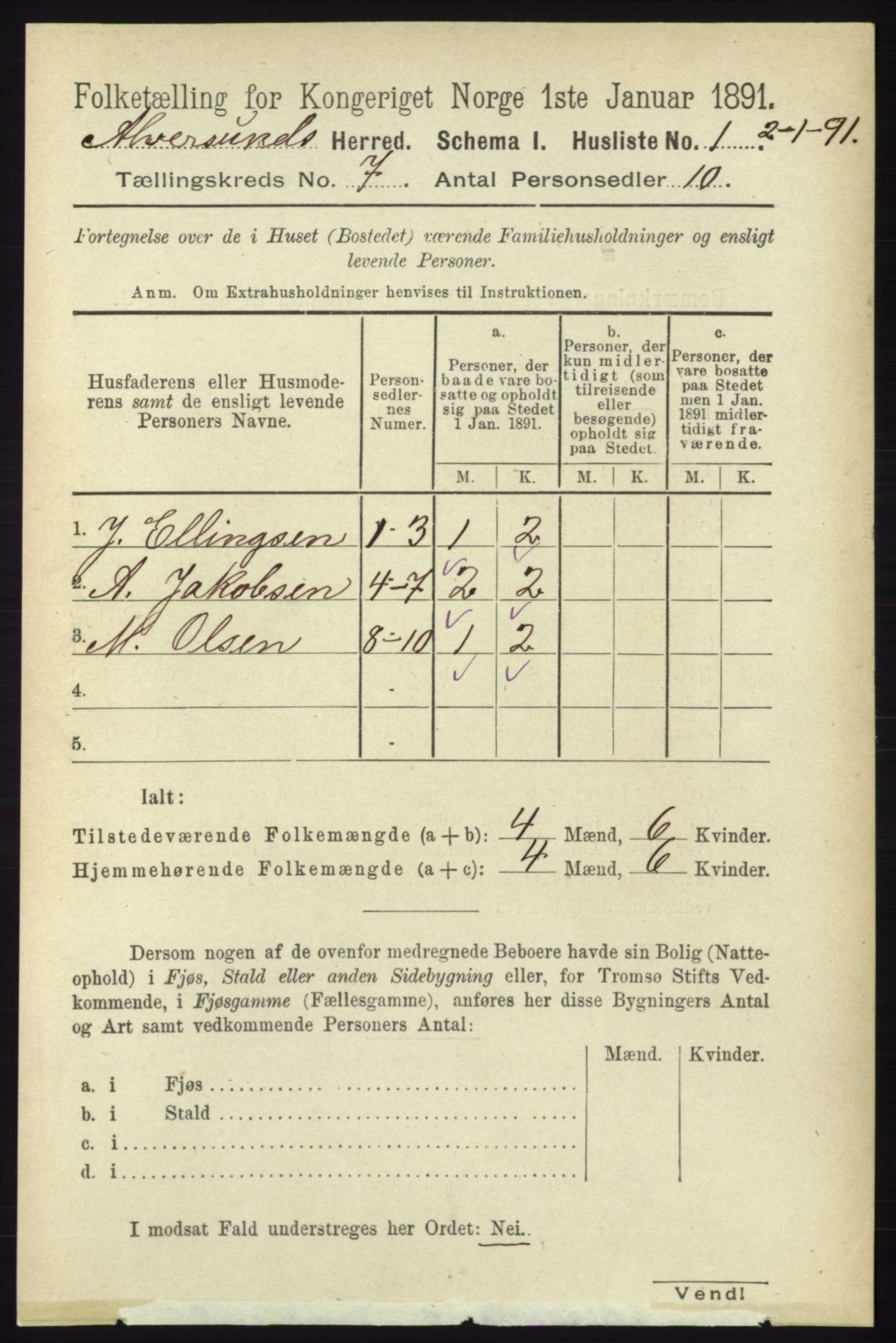 RA, 1891 census for 1257 Alversund, 1891, p. 2364