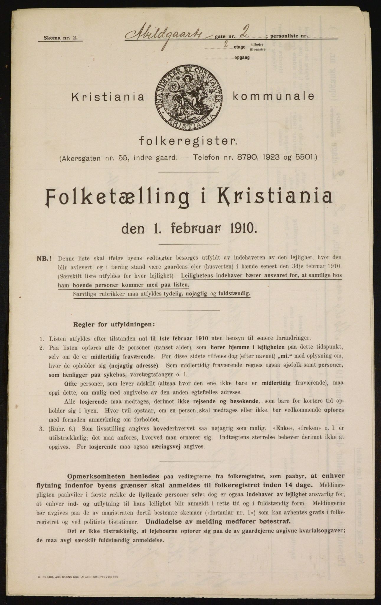 OBA, Municipal Census 1910 for Kristiania, 1910, p. 7