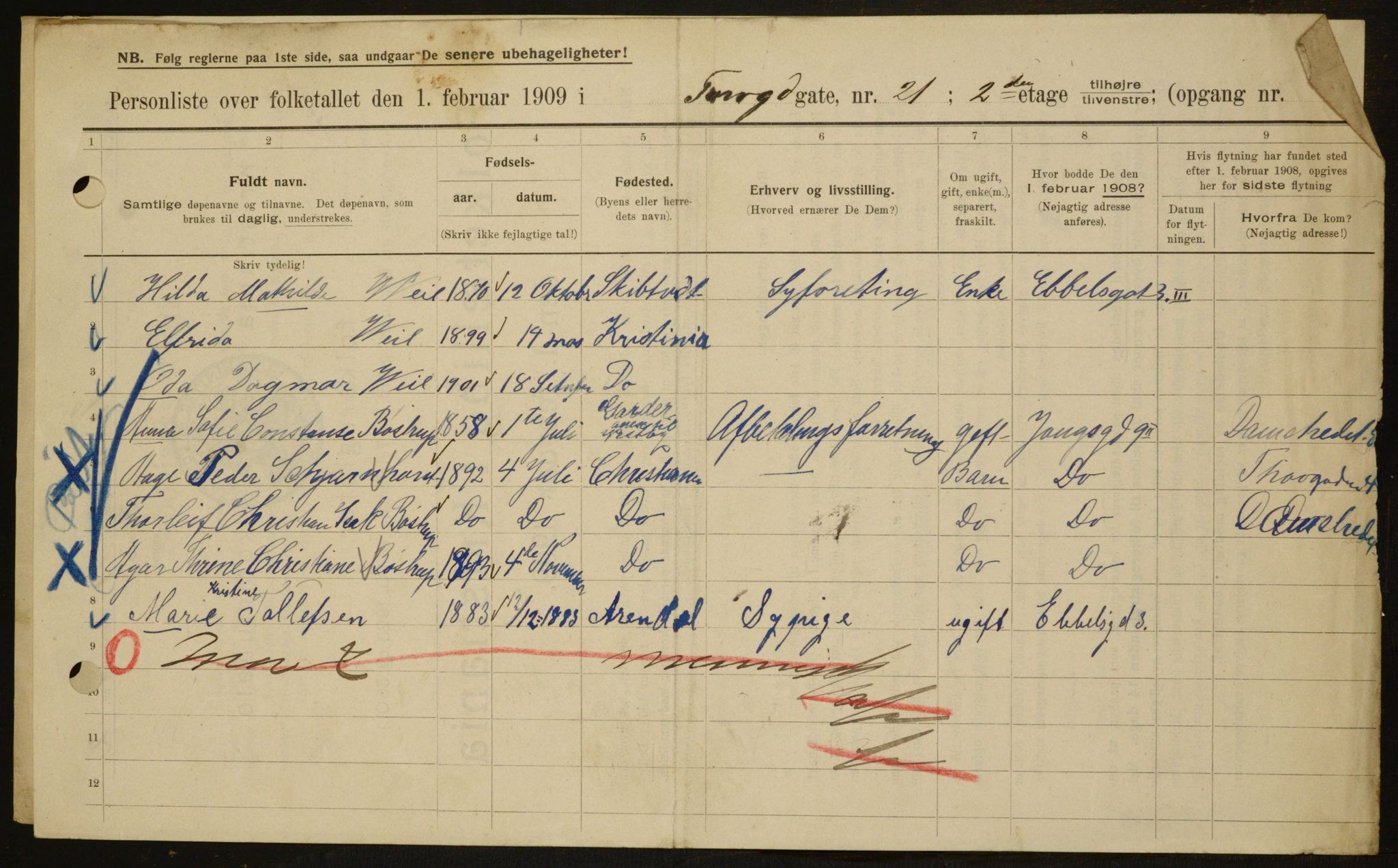 OBA, Municipal Census 1909 for Kristiania, 1909, p. 103481