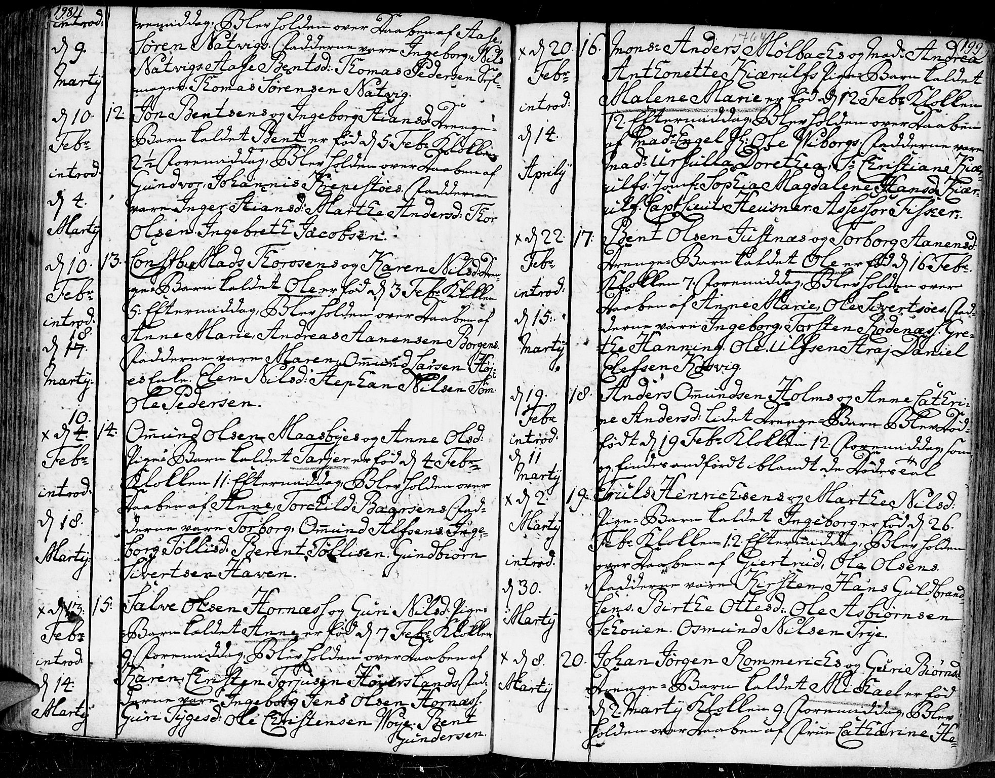 Kristiansand domprosti, SAK/1112-0006/F/Fa/L0002: Parish register (official) no. A 2, 1755-1778, p. 198-199