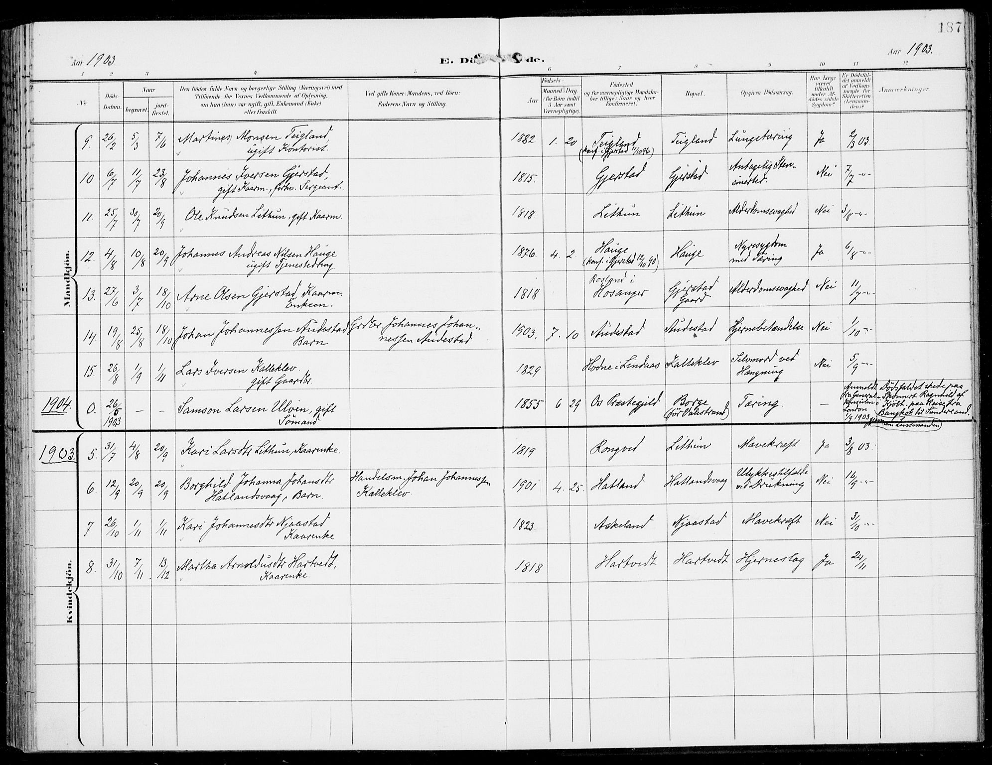 Haus sokneprestembete, SAB/A-75601/H/Haa: Parish register (official) no. C  2, 1900-1915, p. 187