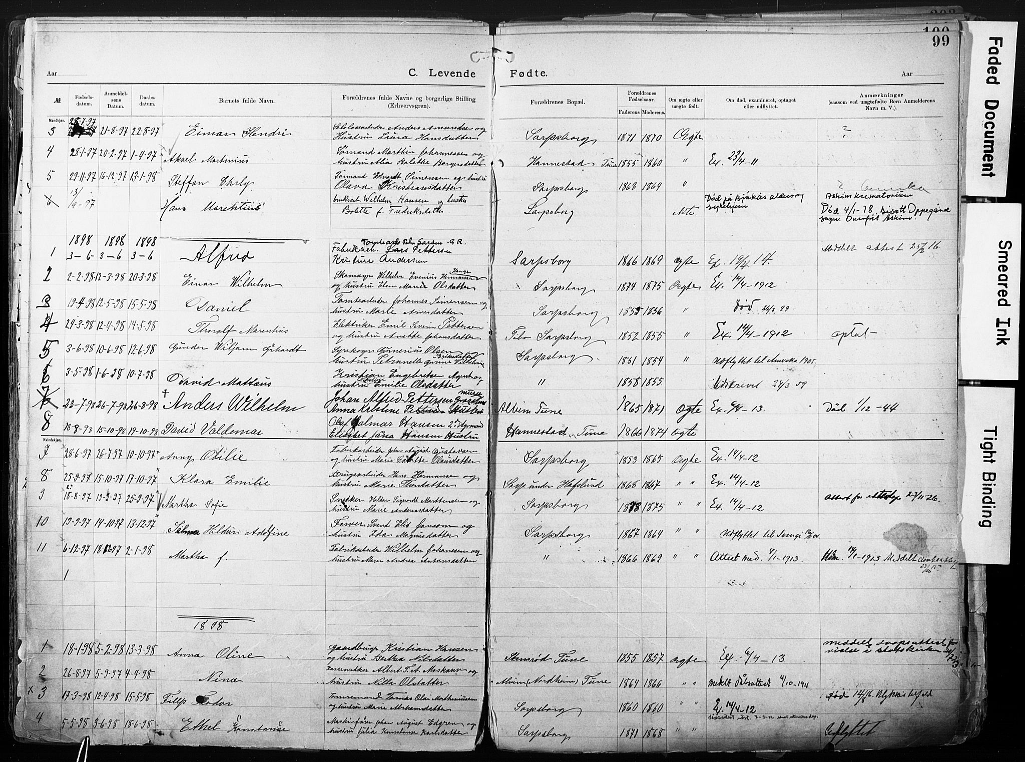 Sarpsborg metodistkirke, SAO/PAO-0233/A/L0004: Dissenter register no. 4, 1892-1923, p. 99