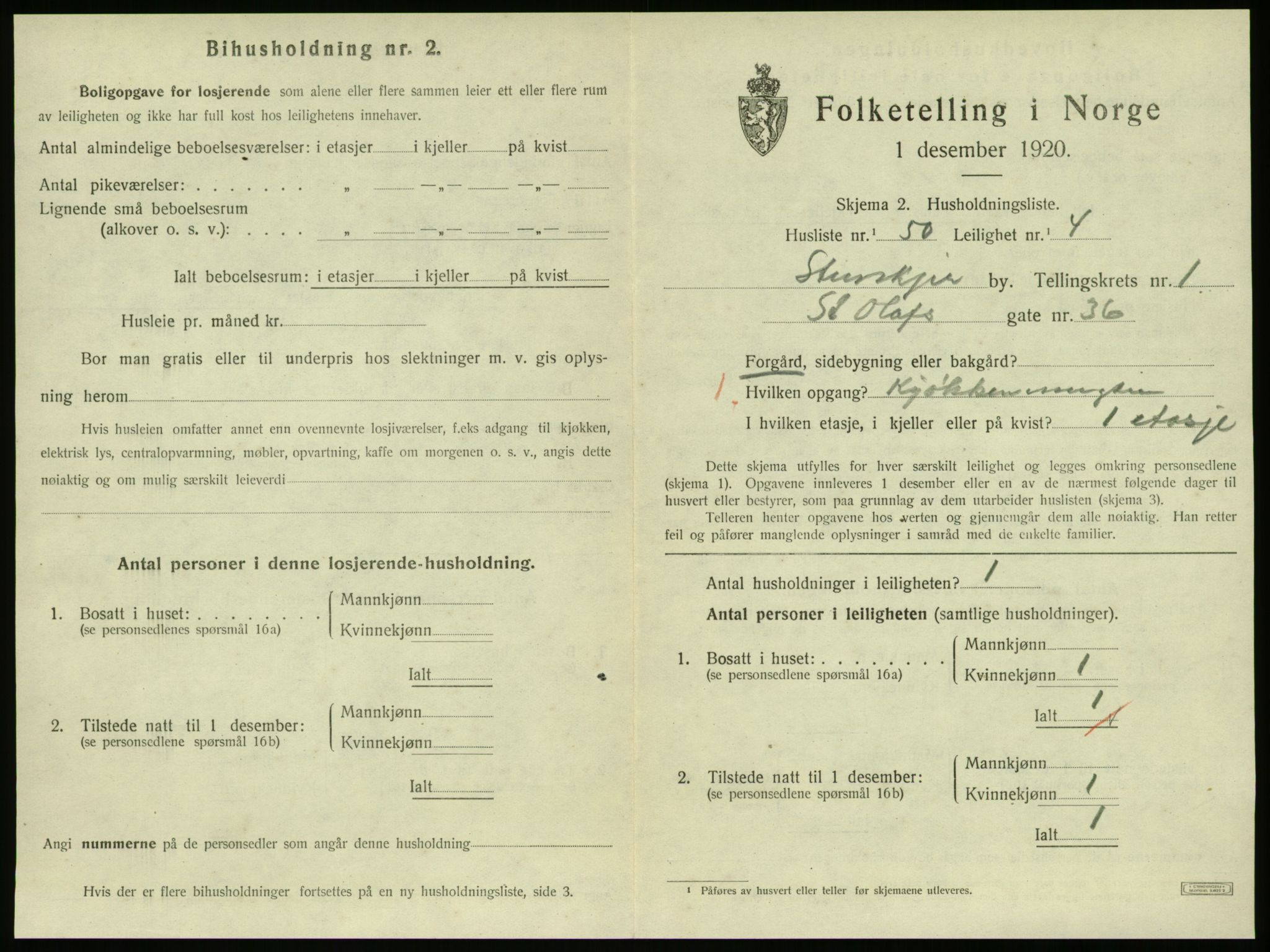 SAT, 1920 census for Steinkjer, 1920, p. 1244