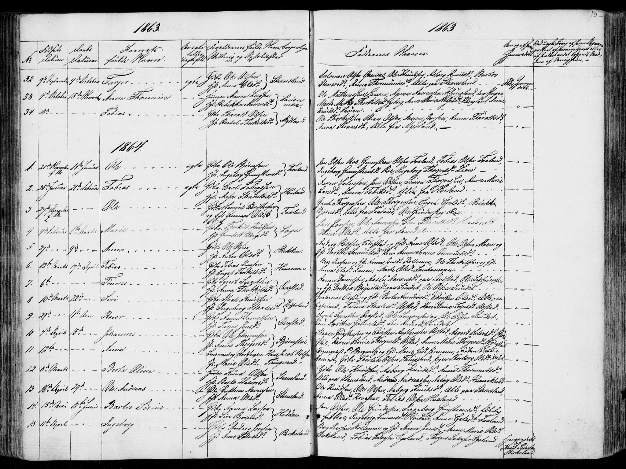 Hægebostad sokneprestkontor, SAK/1111-0024/F/Fa/Faa/L0004: Parish register (official) no. A 4, 1834-1864, p. 73