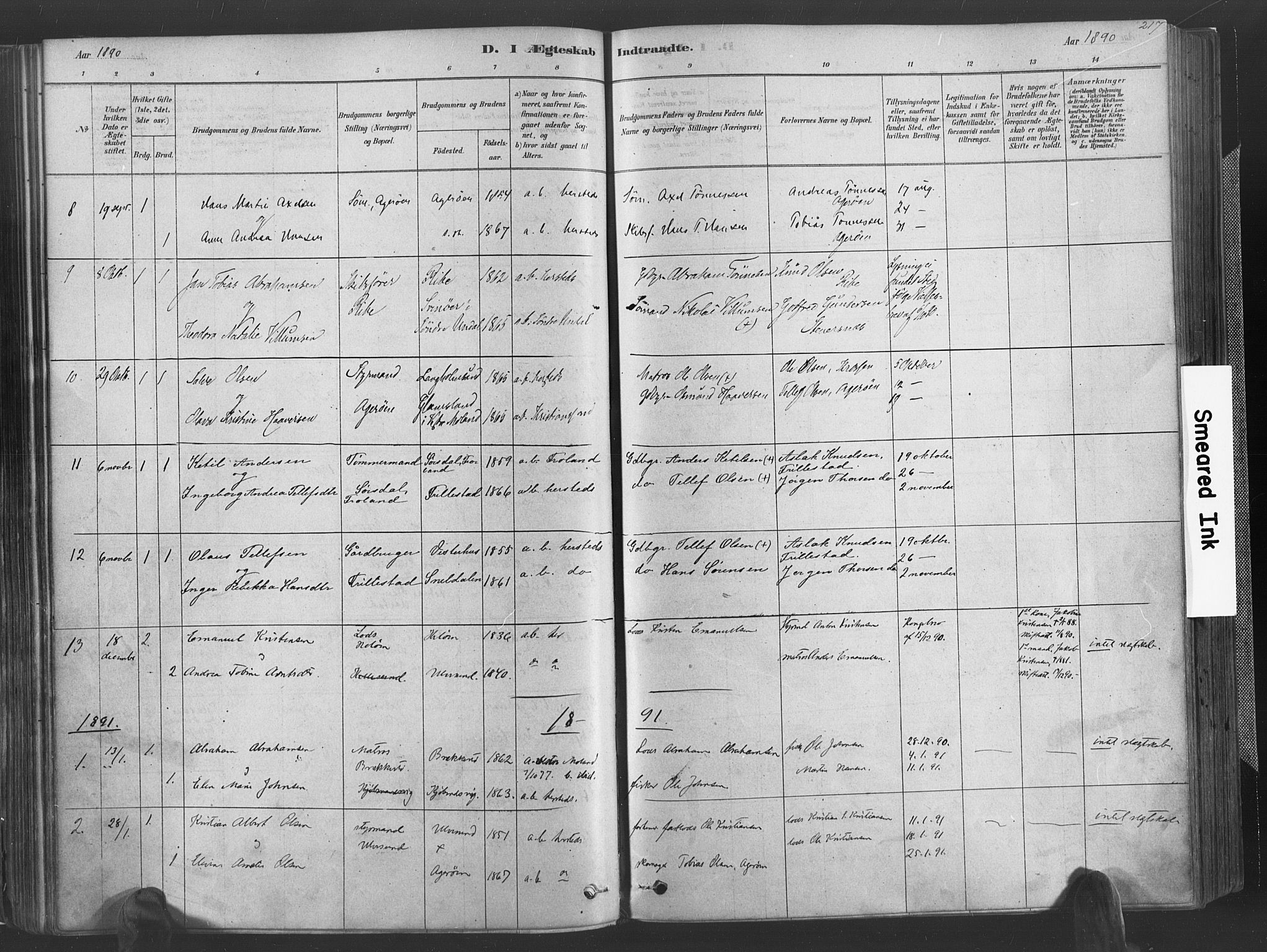 Høvåg sokneprestkontor, SAK/1111-0025/F/Fa/L0005: Parish register (official) no. A 5, 1878-1893, p. 217