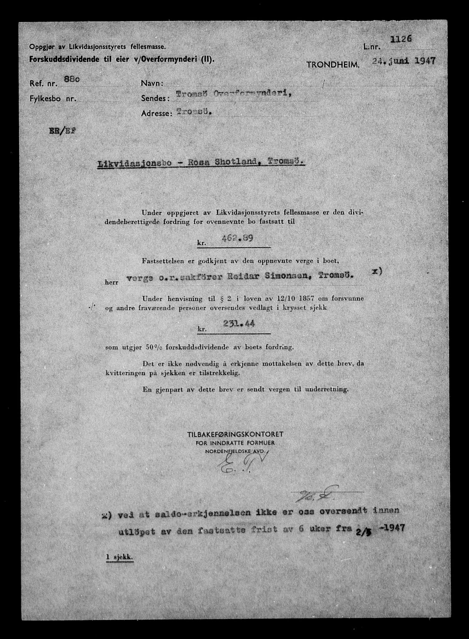 Justisdepartementet, Tilbakeføringskontoret for inndratte formuer, AV/RA-S-1564/H/Hc/Hcb/L0916: --, 1945-1947, p. 316