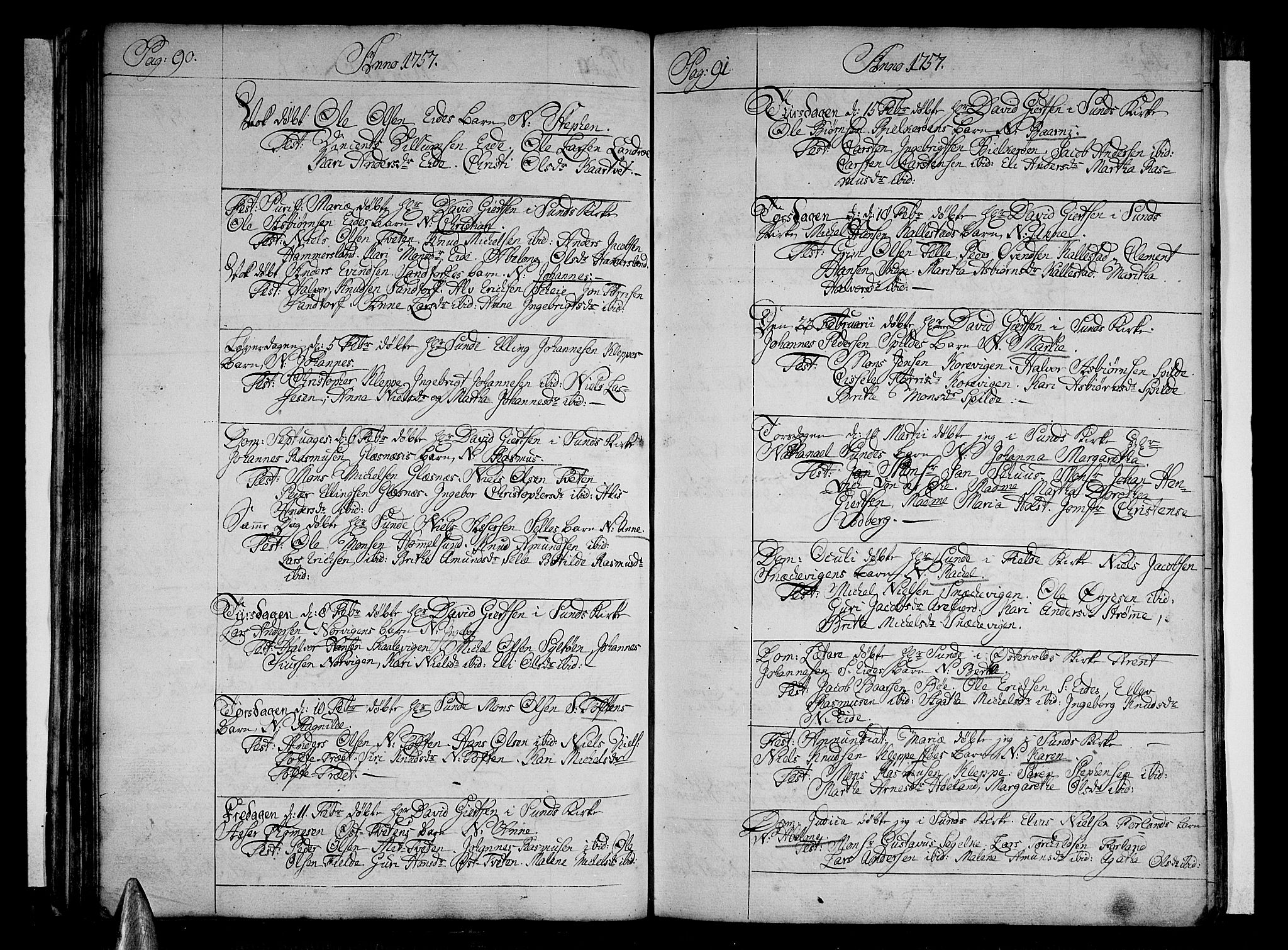 Sund sokneprestembete, SAB/A-99930: Parish register (official) no. A 4, 1748-1769, p. 90-91