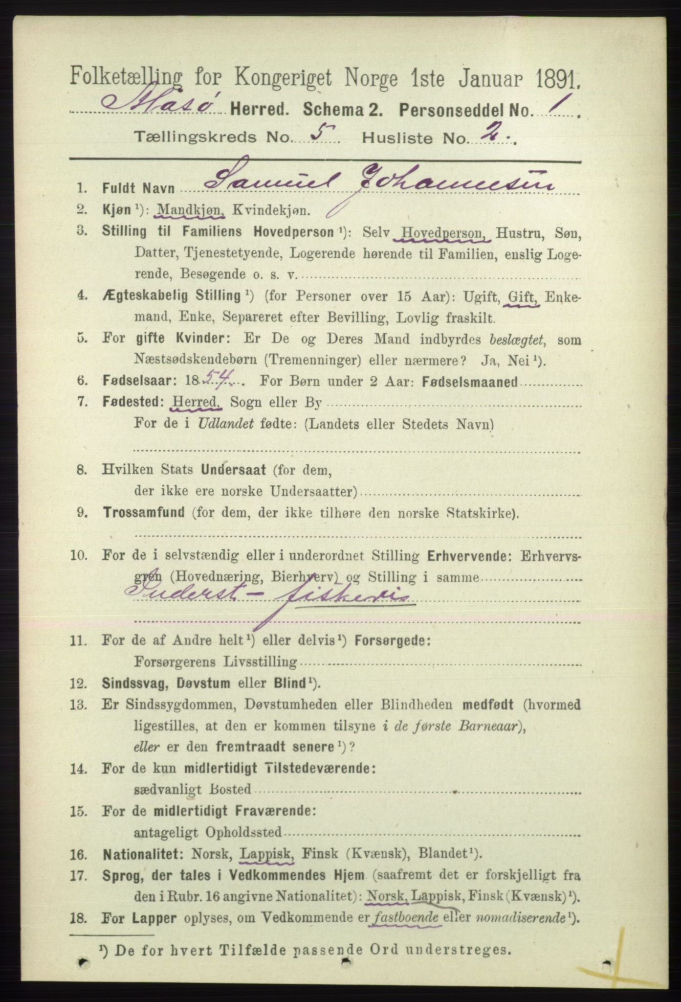 RA, 1891 census for 2018 Måsøy, 1891, p. 724