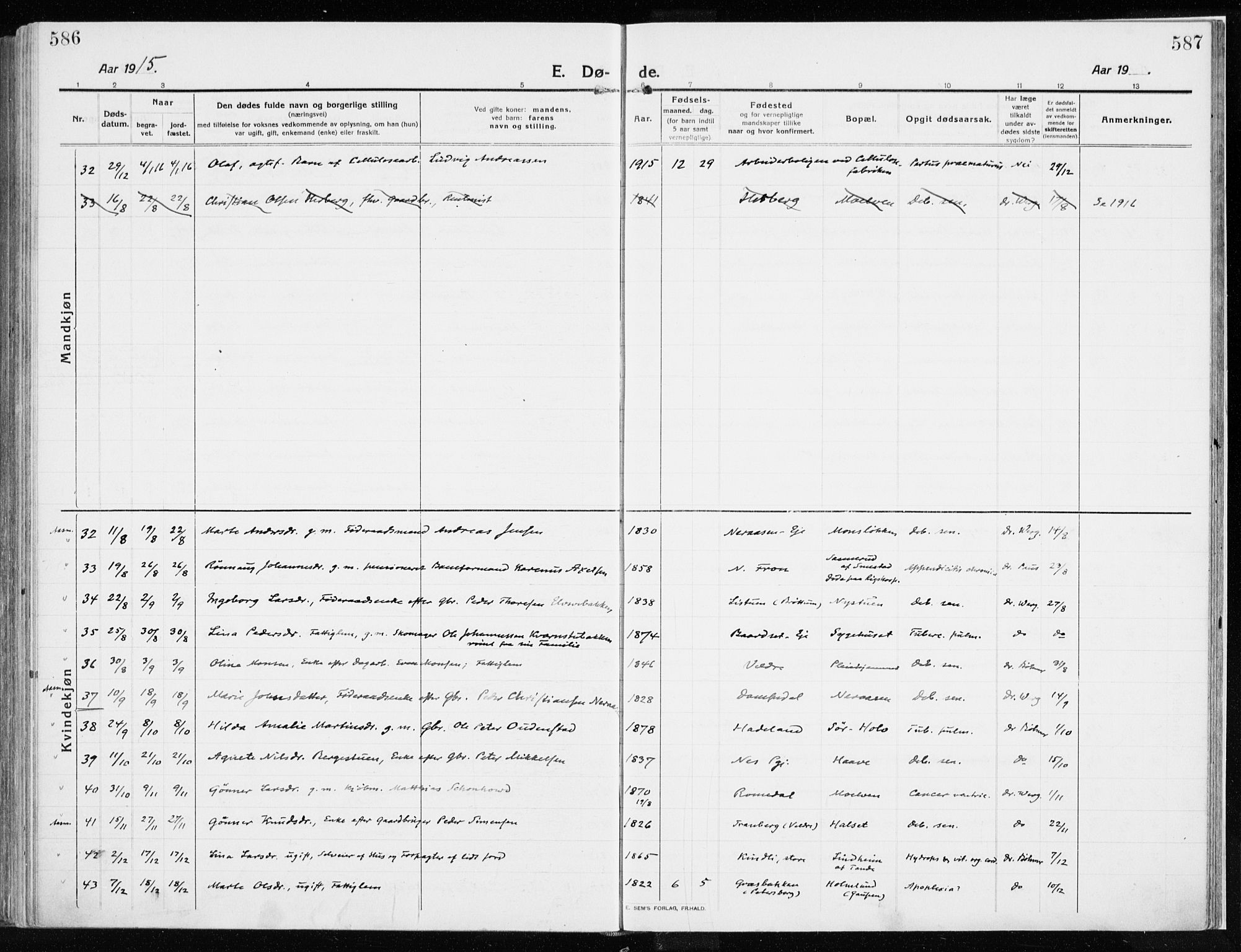 Ringsaker prestekontor, AV/SAH-PREST-014/K/Ka/L0020: Parish register (official) no. 20, 1913-1922, p. 586-587