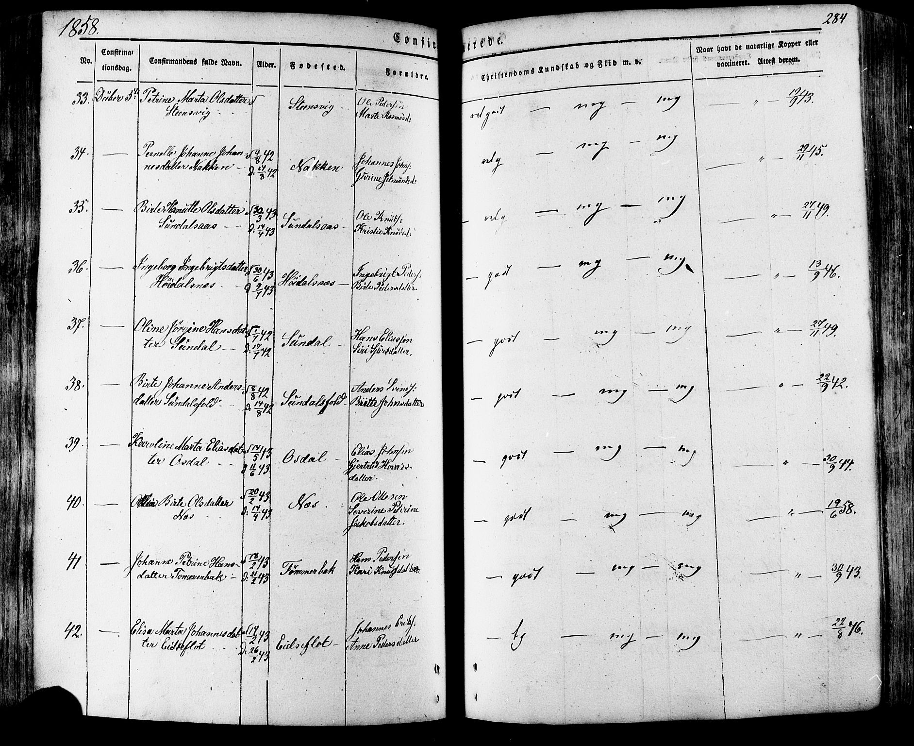 Ministerialprotokoller, klokkerbøker og fødselsregistre - Møre og Romsdal, AV/SAT-A-1454/511/L0140: Parish register (official) no. 511A07, 1851-1878, p. 284