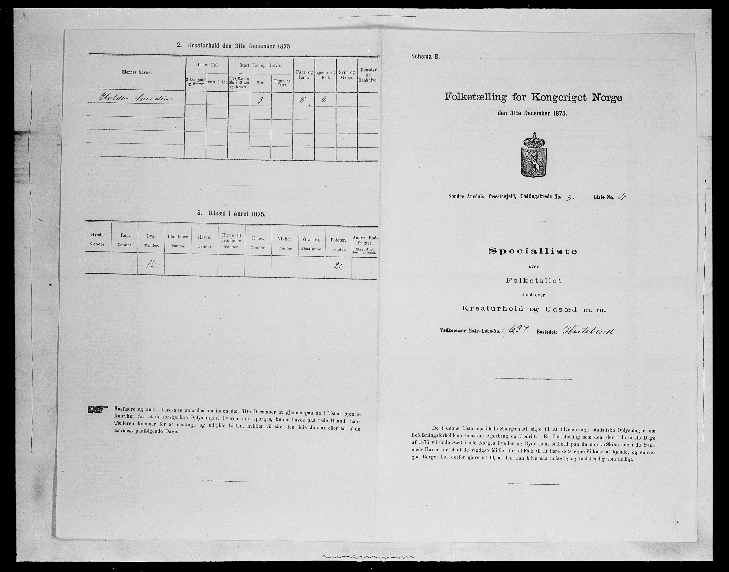 SAH, 1875 census for 0540P Sør-Aurdal, 1875, p. 1501