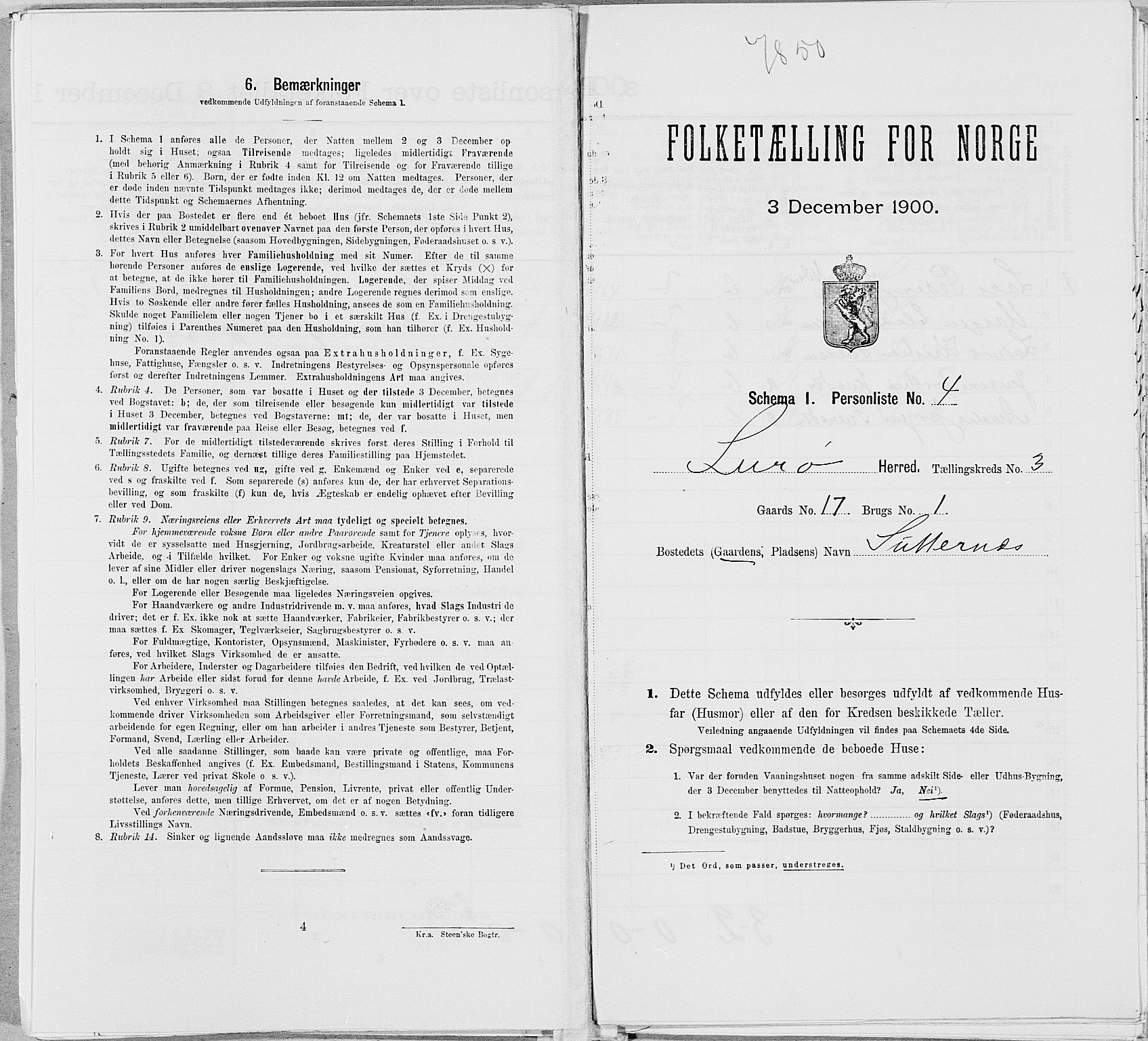 SAT, 1900 census for Lurøy, 1900, p. 275