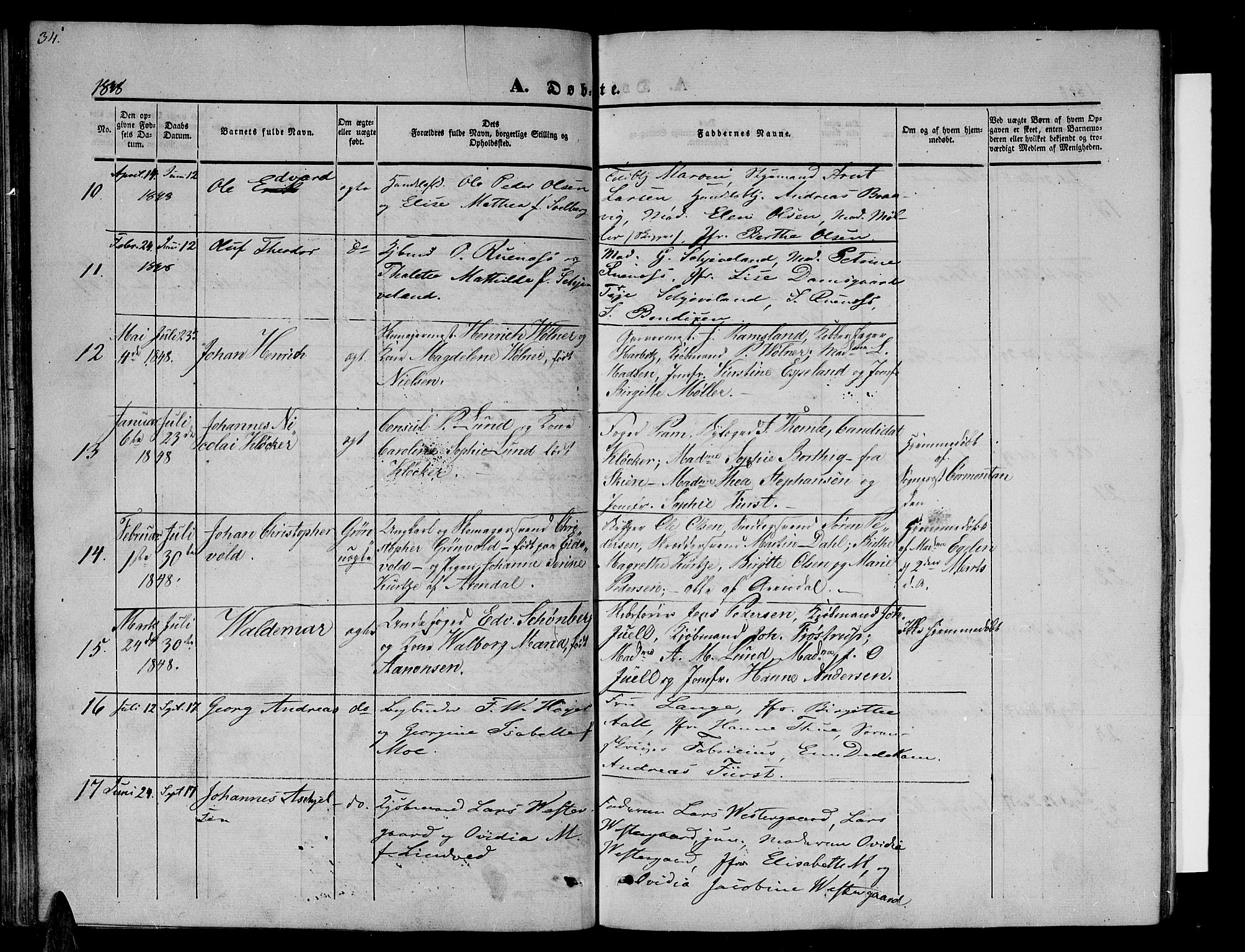 Arendal sokneprestkontor, Trefoldighet, AV/SAK-1111-0040/F/Fb/L0002: Parish register (copy) no. B 2, 1838-1860, p. 34