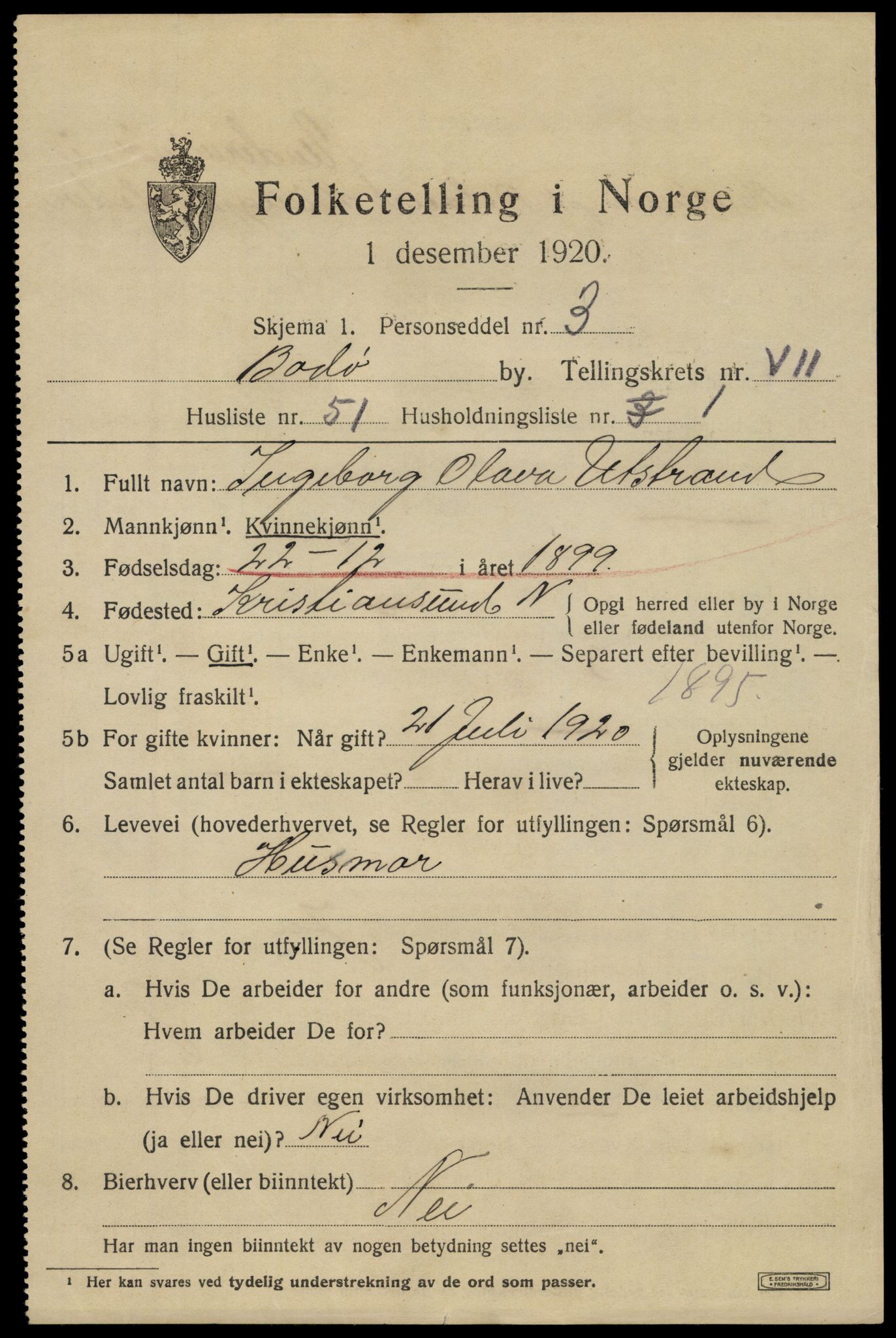 SAT, 1920 census for Bodø, 1920, p. 12129