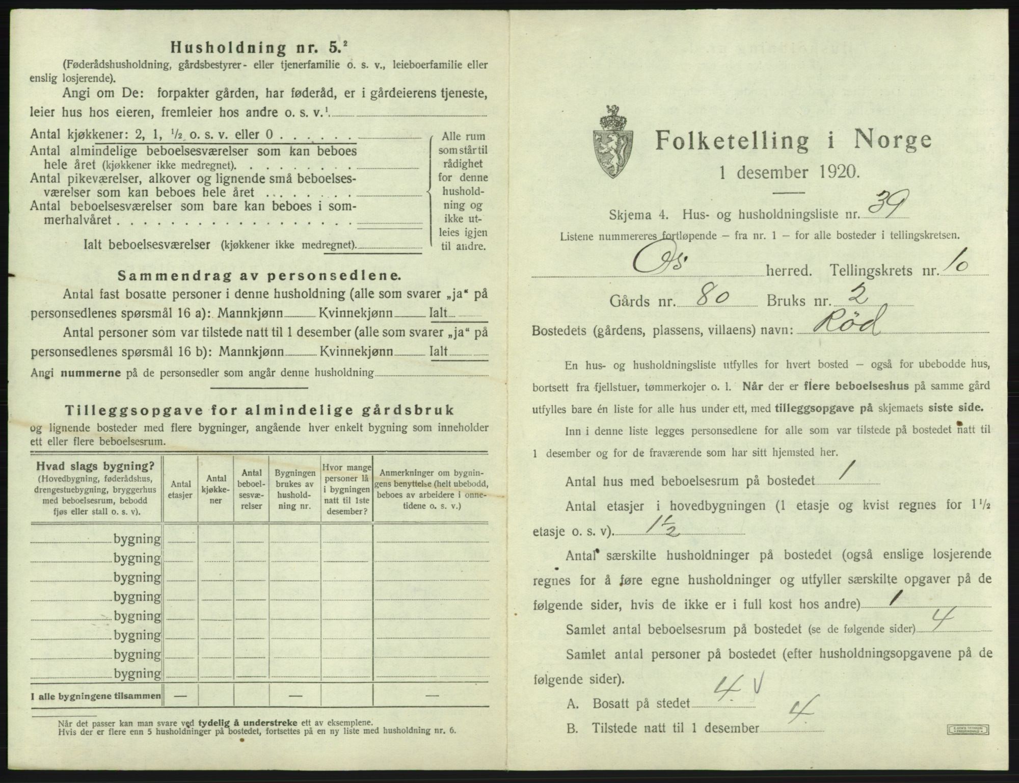 SAB, 1920 census for Os, 1920, p. 1153