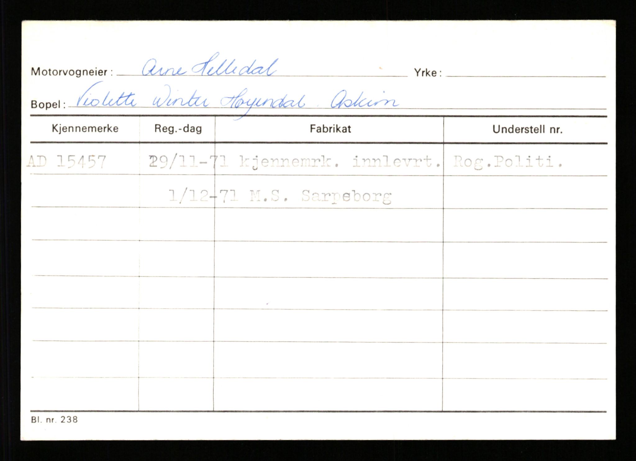 Stavanger trafikkstasjon, AV/SAST-A-101942/0/G/L0003: Registreringsnummer: 10466 - 15496, 1930-1971, p. 3160