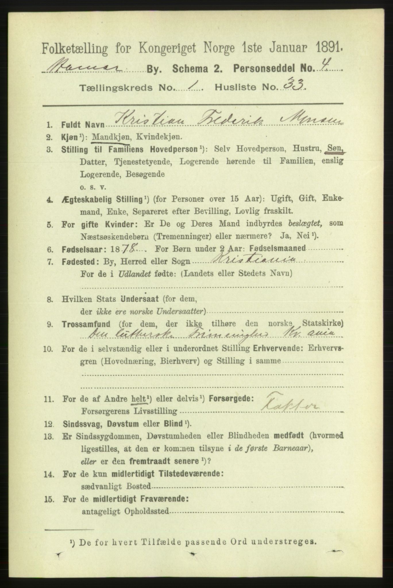 RA, 1891 census for 0401 Hamar, 1891, p. 457