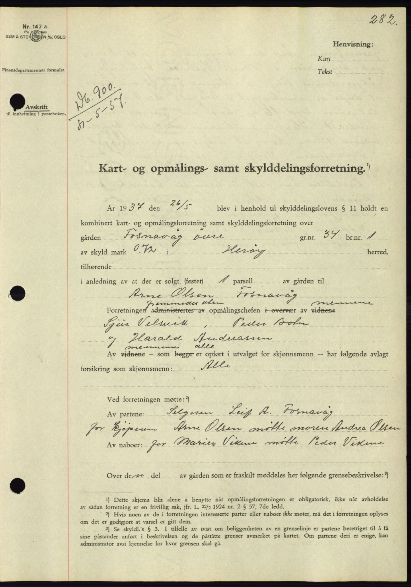 Søre Sunnmøre sorenskriveri, AV/SAT-A-4122/1/2/2C/L0063: Mortgage book no. 57, 1937-1937, Diary no: : 900/1937