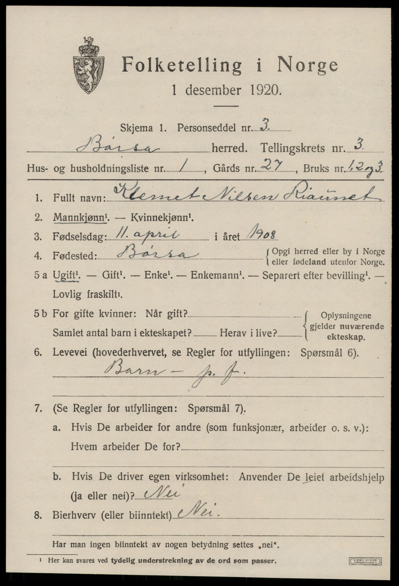 SAT, 1920 census for Børsa, 1920, p. 1647