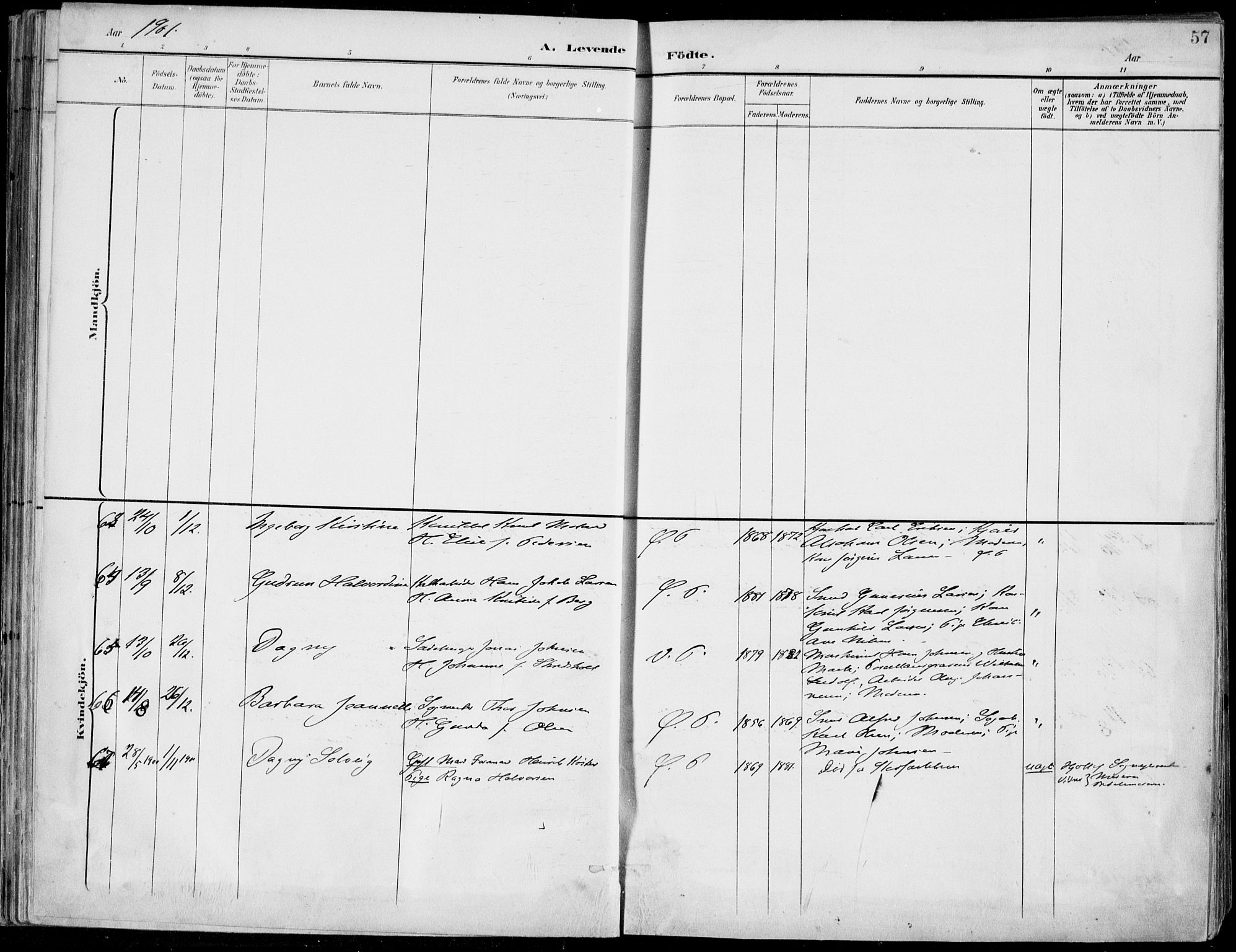 Porsgrunn kirkebøker , SAKO/A-104/F/Fa/L0010: Parish register (official) no. 10, 1895-1919, p. 57