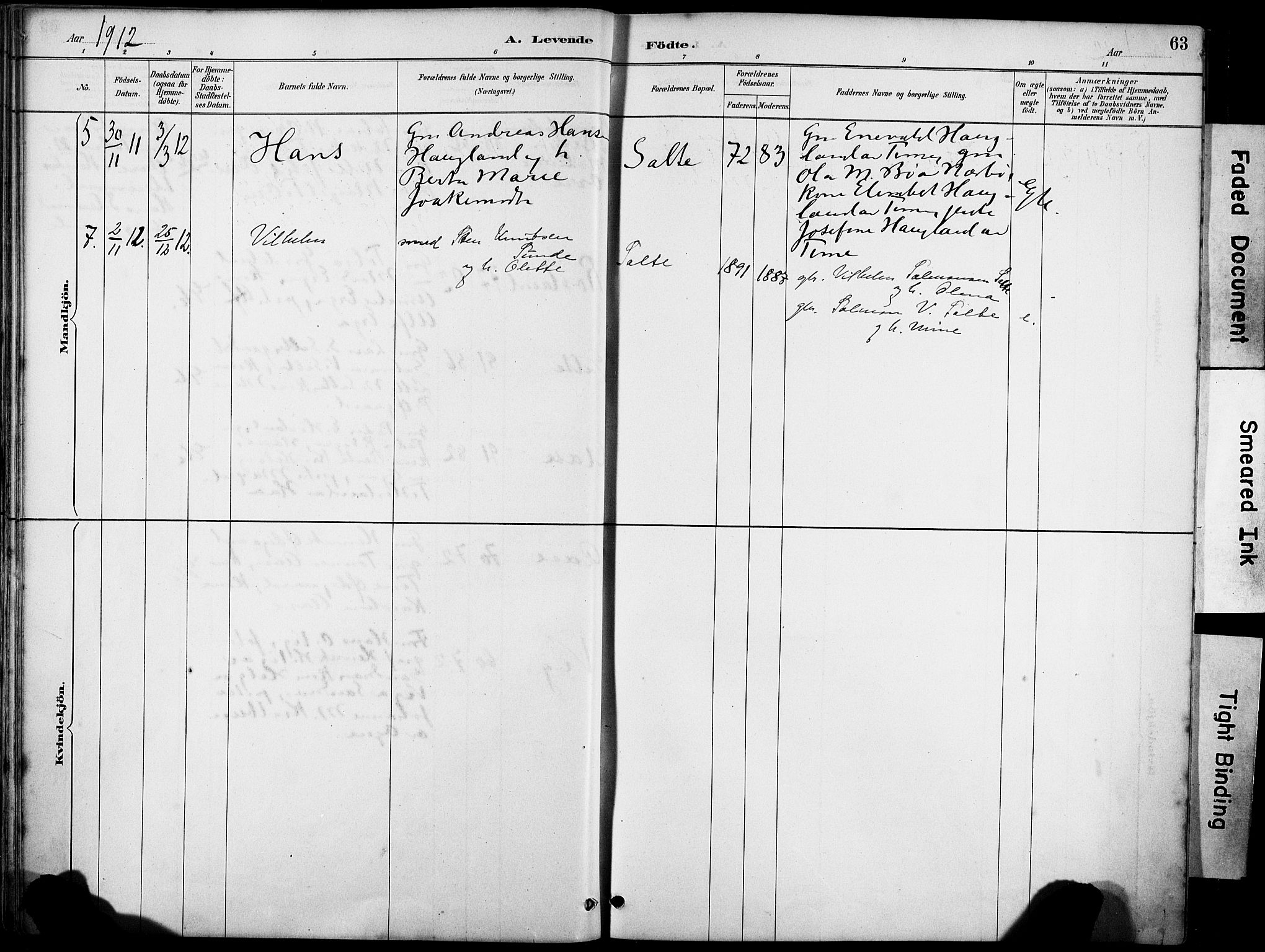 Klepp sokneprestkontor, AV/SAST-A-101803/001/3/30BA/L0007: Parish register (official) no. A 8, 1886-1912, p. 63