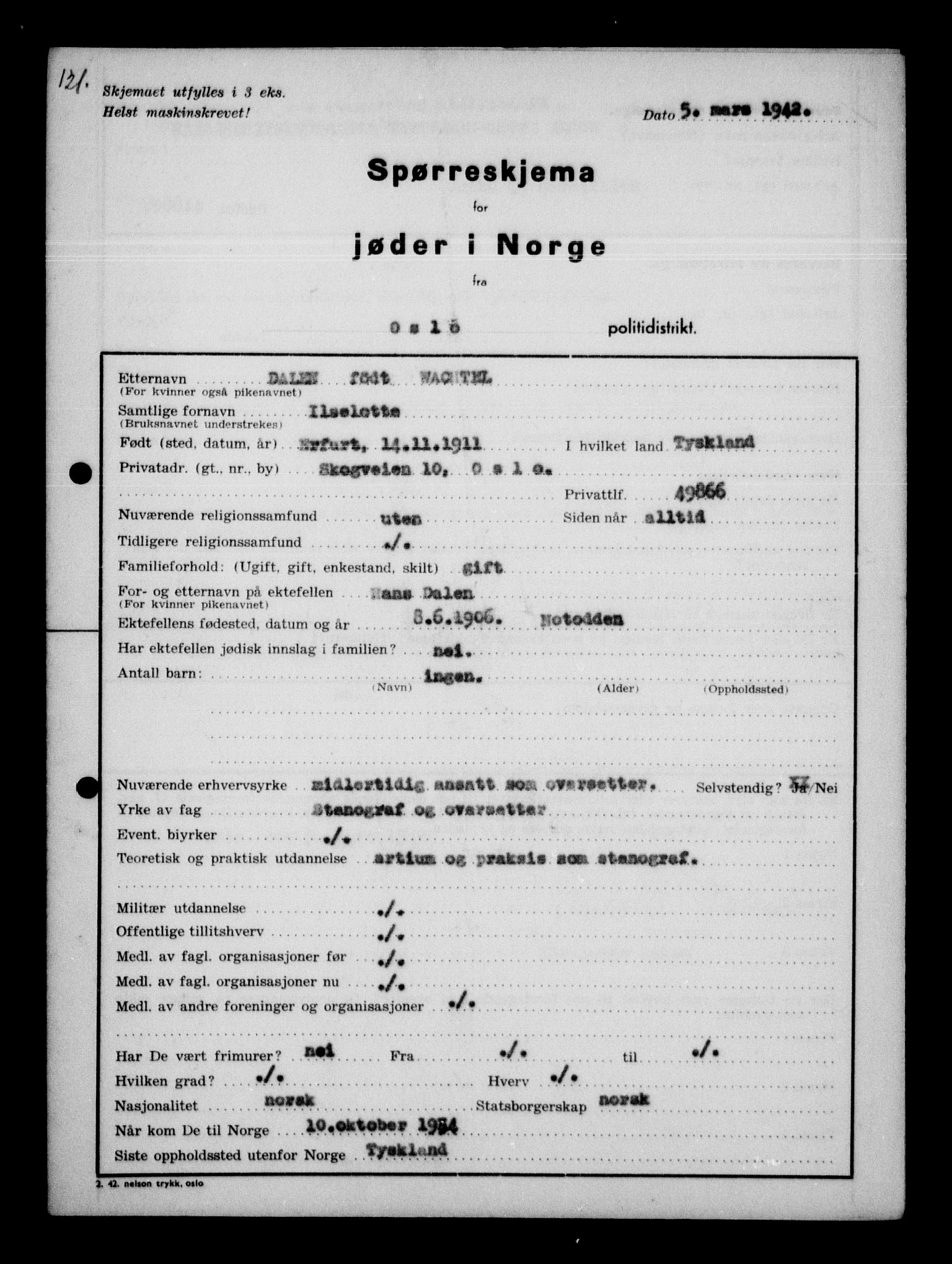 Statspolitiet - Hovedkontoret / Osloavdelingen, AV/RA-S-1329/G/Ga/L0009: Spørreskjema for jøder i Norge, Oslo Alexander-Gutman, 1942, p. 364