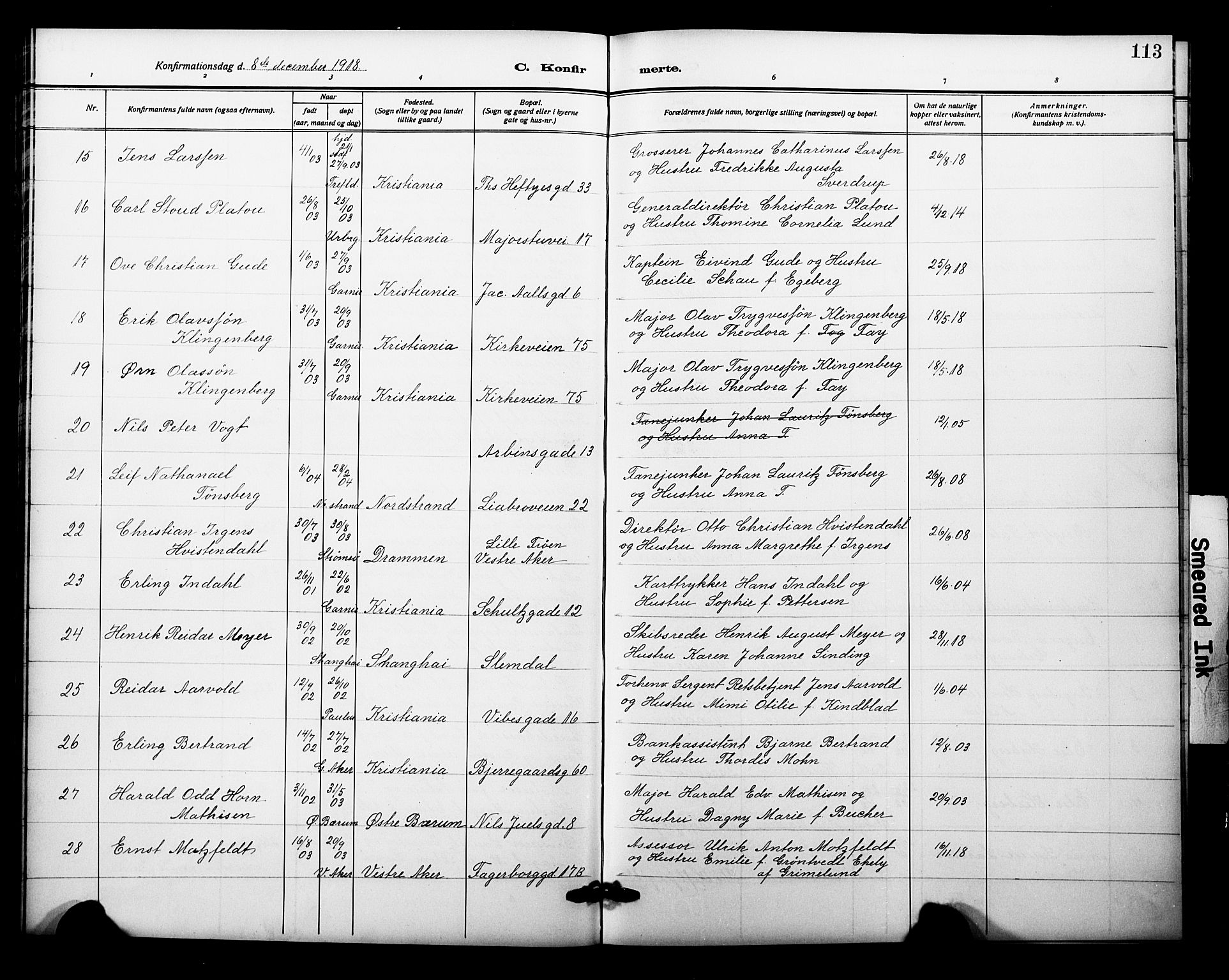 Garnisonsmenigheten Kirkebøker, AV/SAO-A-10846/F/Fa/L0015: Parish register (official) no. 15, 1915-1921, p. 113