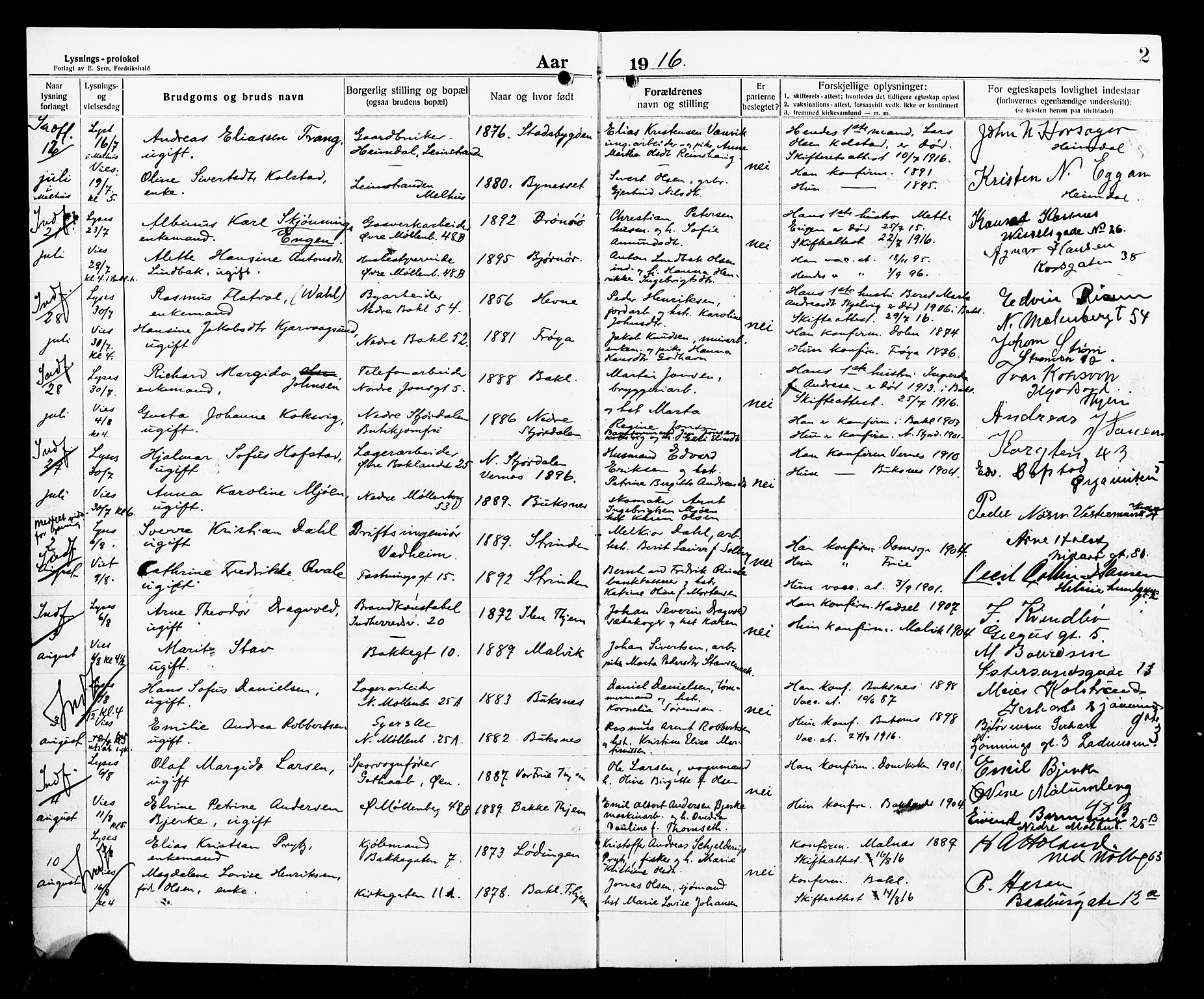 Ministerialprotokoller, klokkerbøker og fødselsregistre - Sør-Trøndelag, AV/SAT-A-1456/604/L0195: Banns register no. 604A16, 1916-1921, p. 2