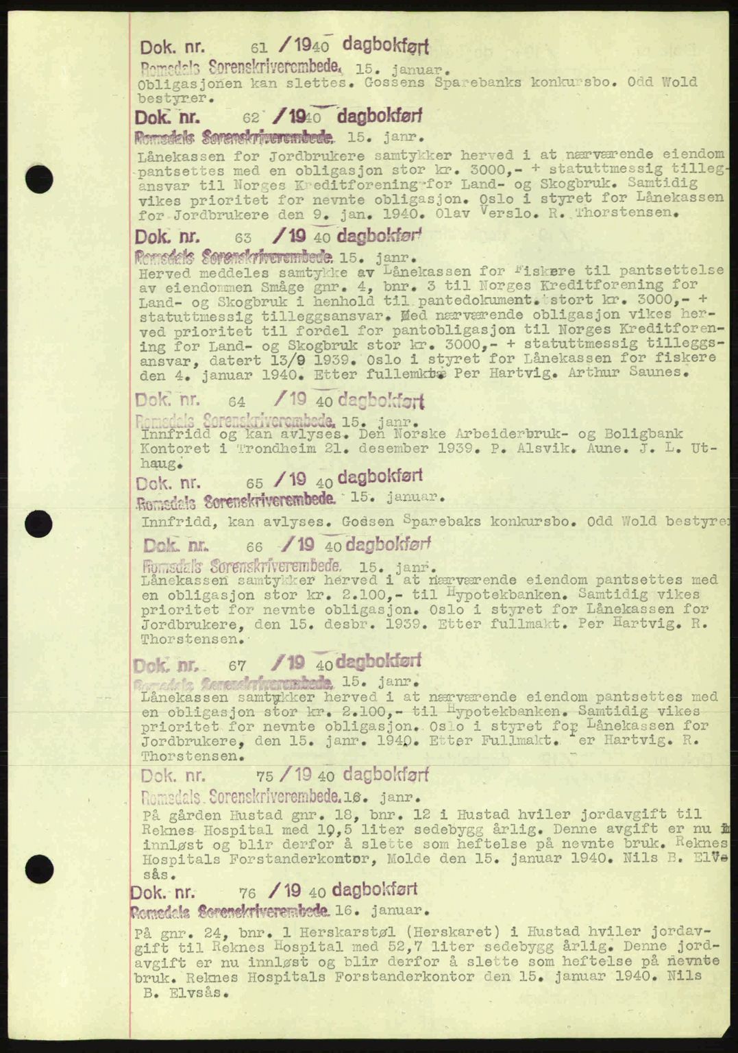 Romsdal sorenskriveri, AV/SAT-A-4149/1/2/2C: Mortgage book no. C1a, 1936-1945, Diary no: : 61/1940