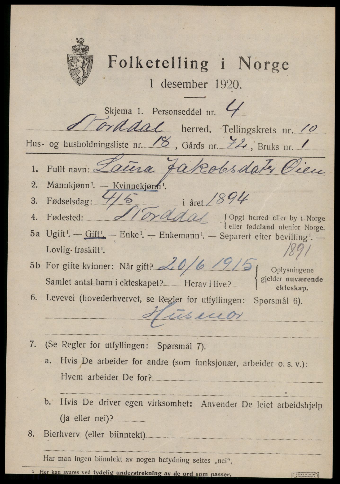 SAT, 1920 census for Norddal, 1920, p. 5581