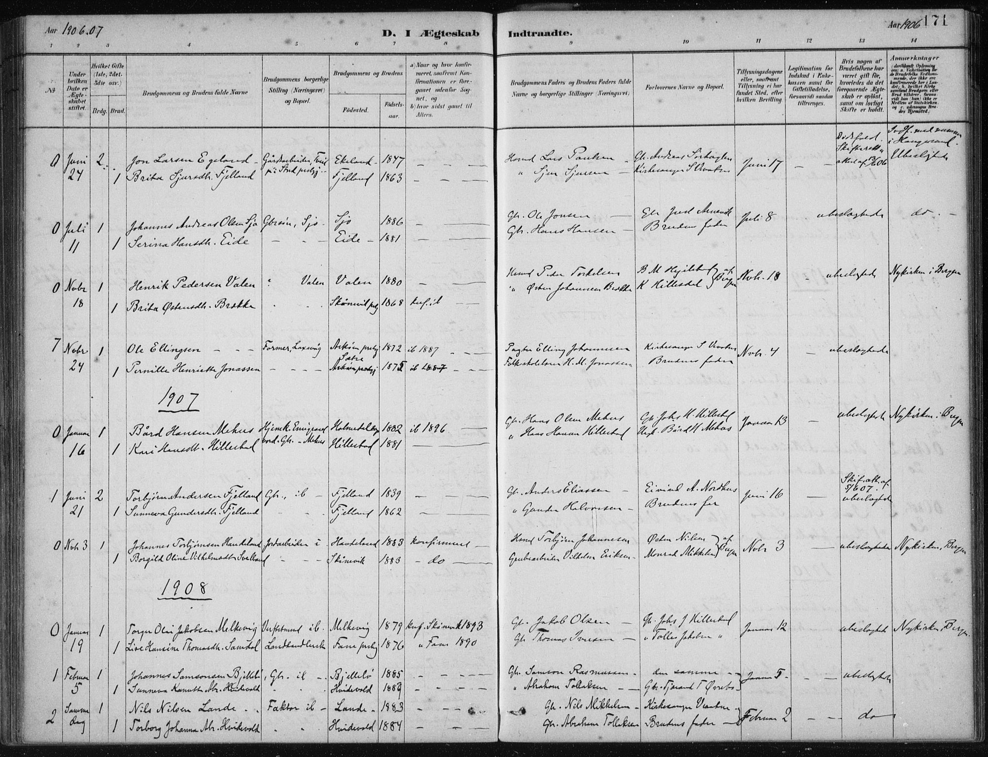 Fjelberg sokneprestembete, SAB/A-75201/H/Haa: Parish register (official) no. C  1, 1879-1918, p. 171