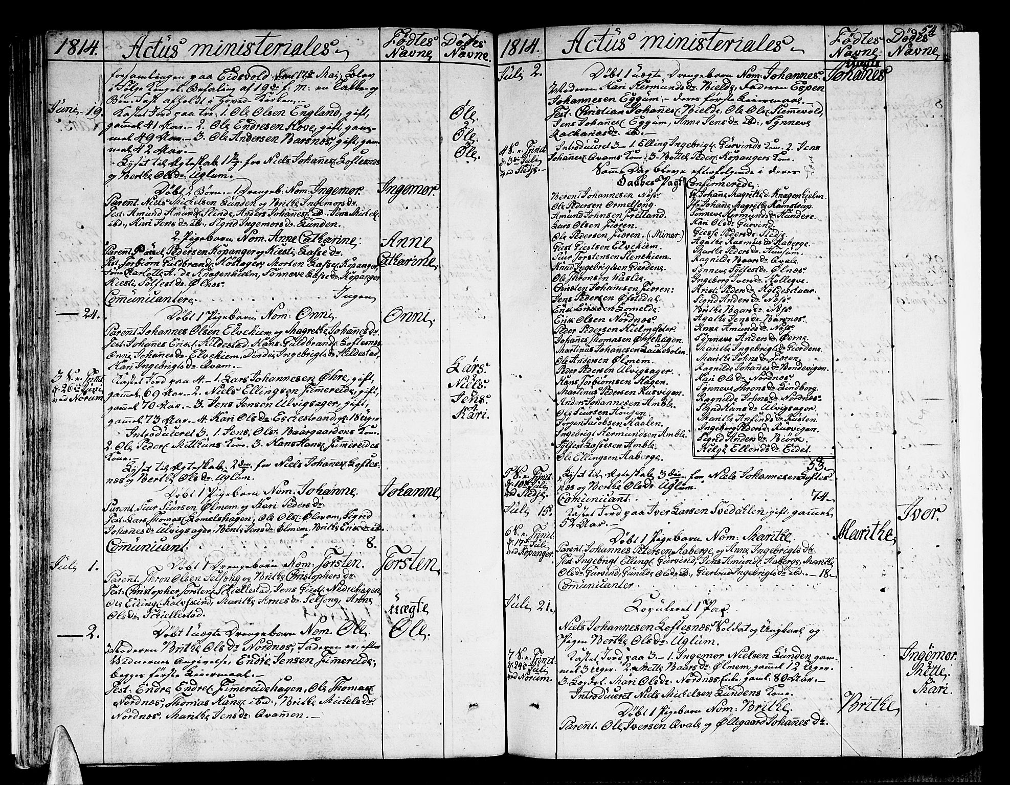 Sogndal sokneprestembete, SAB/A-81301/H/Haa/Haaa/L0009: Parish register (official) no. A 9, 1809-1821, p. 54