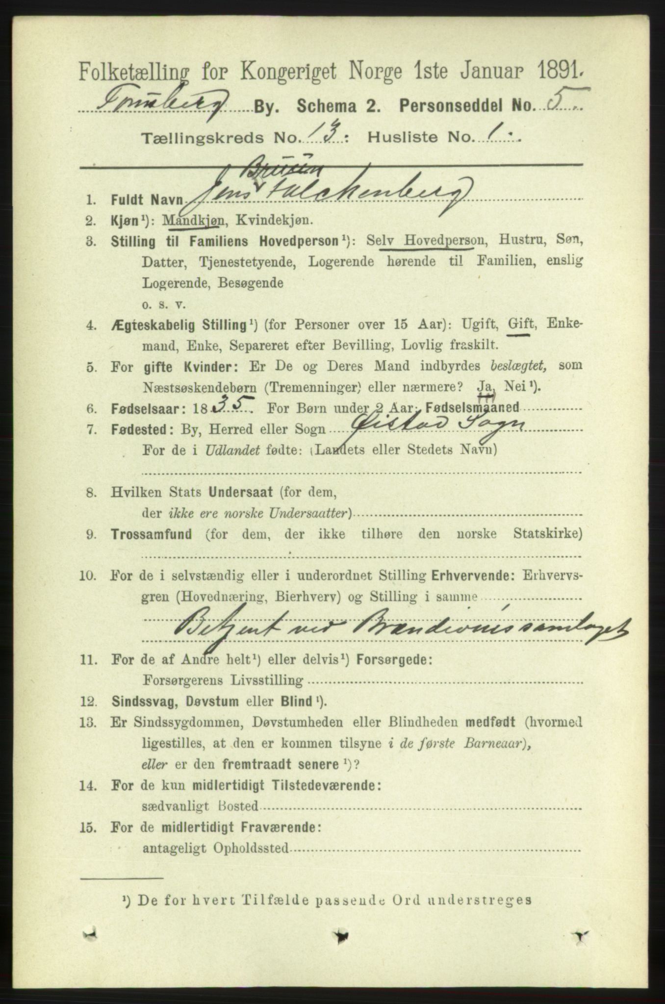 RA, 1891 census for 0705 Tønsberg, 1891, p. 4304