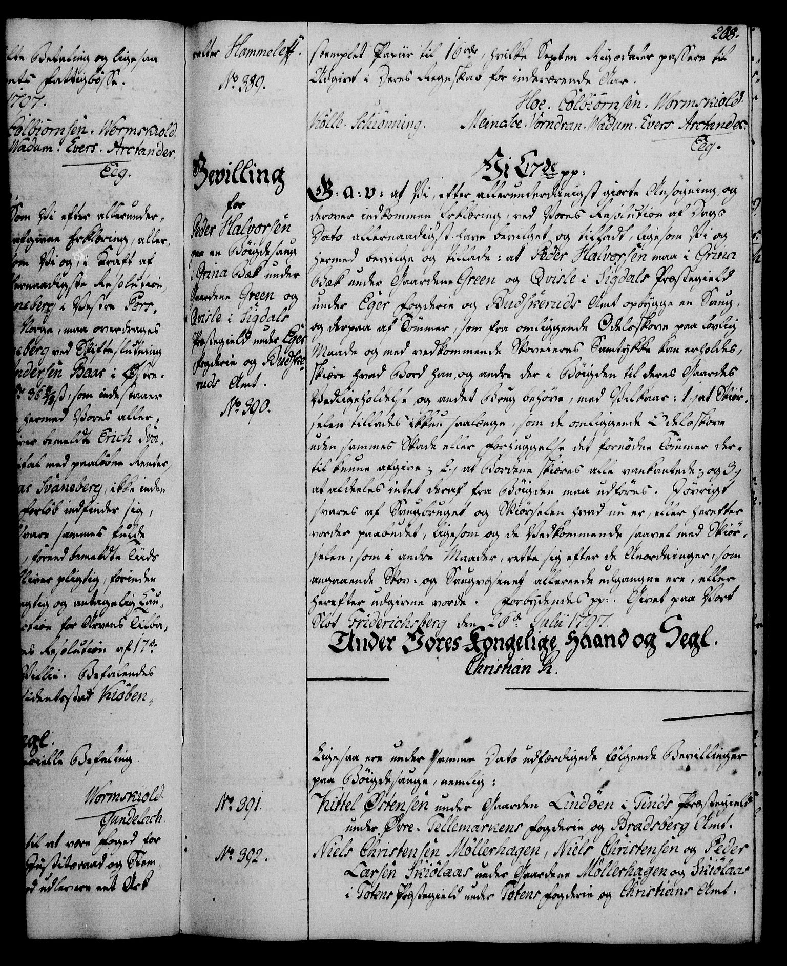 Rentekammeret, Kammerkanselliet, RA/EA-3111/G/Gg/Gga/L0016: Norsk ekspedisjonsprotokoll med register (merket RK 53.16), 1794-1800, p. 208